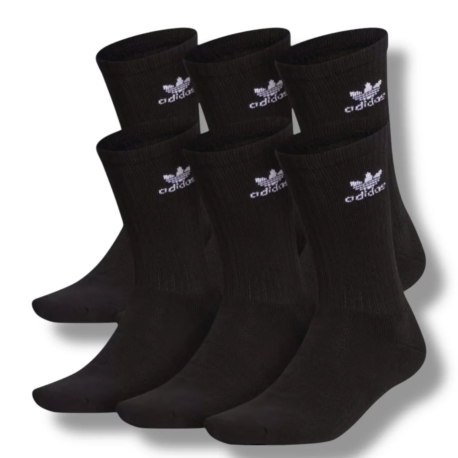 Adidas Trefoil Crew Socks – 6-Pack, Cushioned Moisture-Wicking, Size Large 6-12 - Trendiez U ♥ 