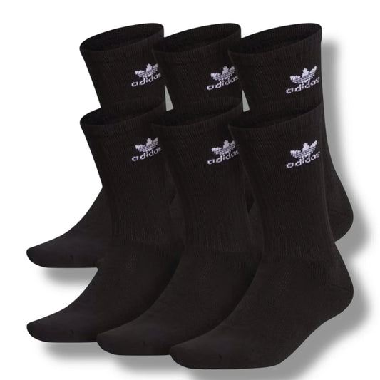 Adidas Trefoil Crew Socks – 6-Pack, Cushioned Moisture-Wicking, Size Large 6-12 - Trendiez U ♥ 