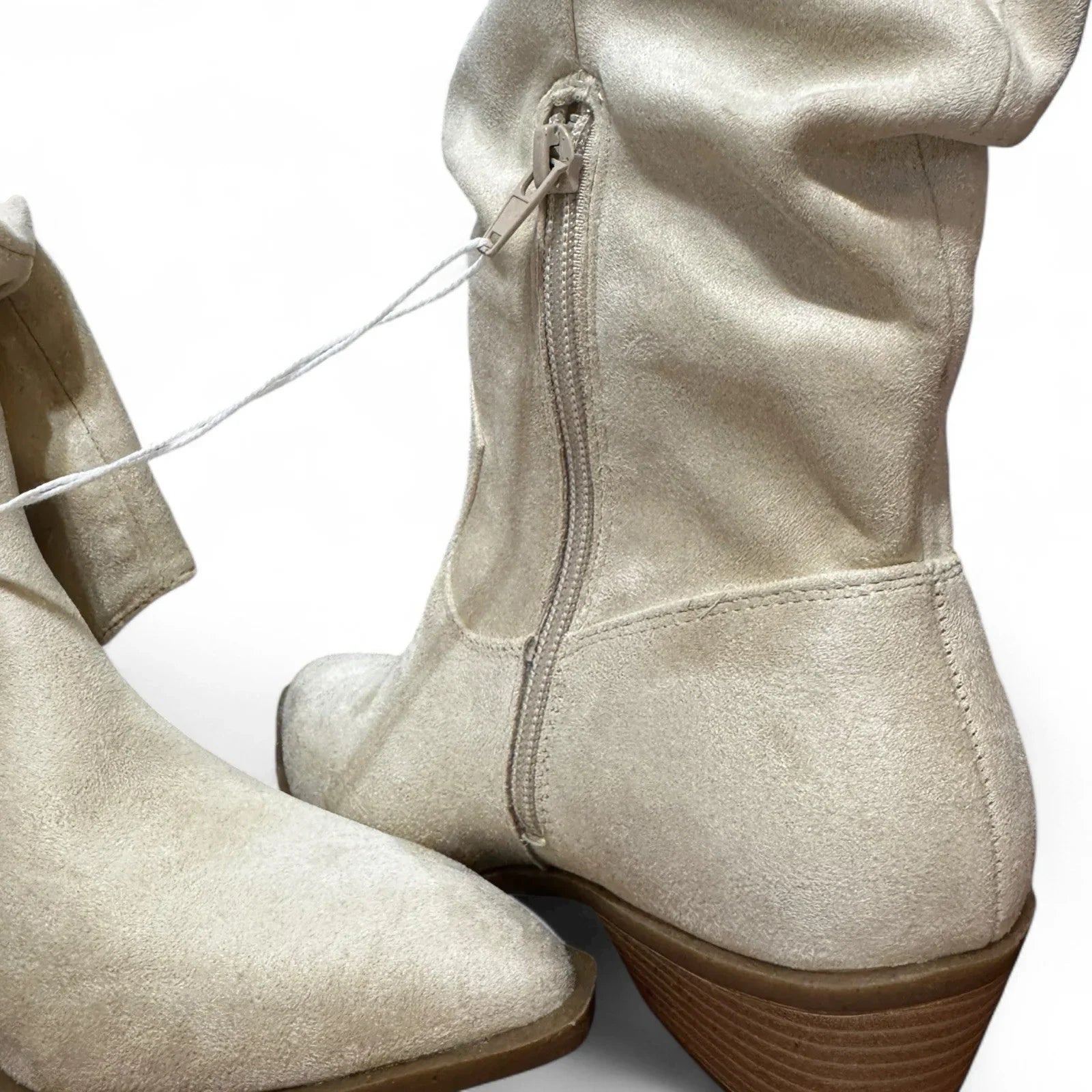 American Eagle Women’s Western Boots – Slouchy Suede, Cream Off-White, Size 7.5 - Trendiez U ♥ 