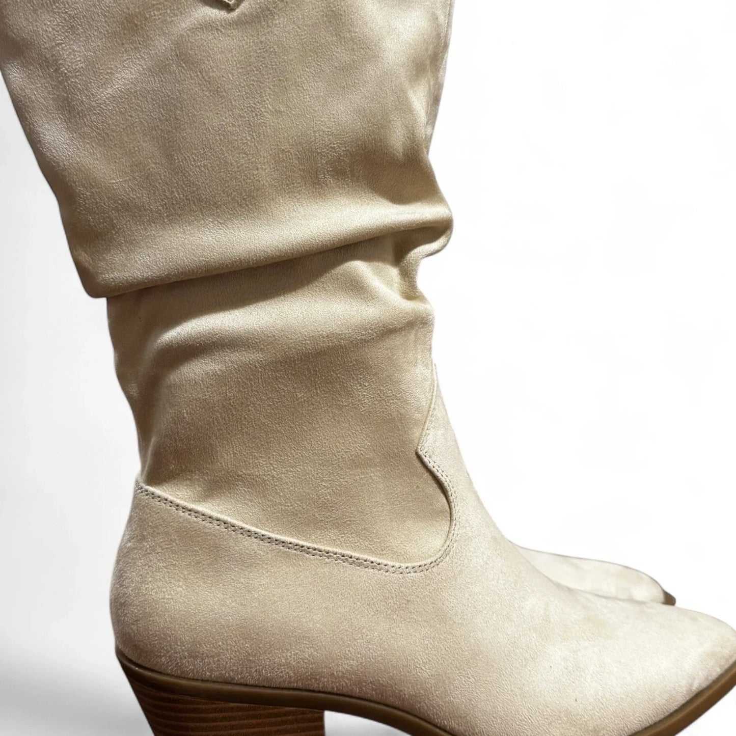 American Eagle Women’s Western Boots – Slouchy Suede, Cream Off-White, Size 7.5 - Trendiez U ♥ 