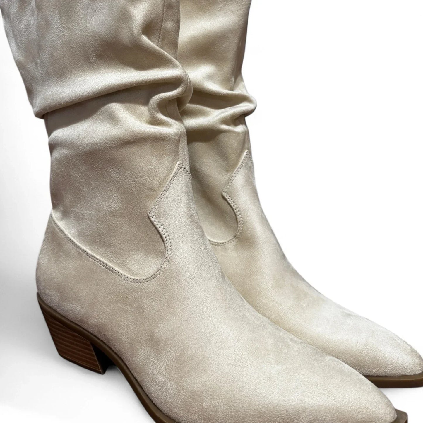 American Eagle Women’s Western Boots – Slouchy Suede, Cream Off-White, Size 7.5 - Trendiez U ♥ 