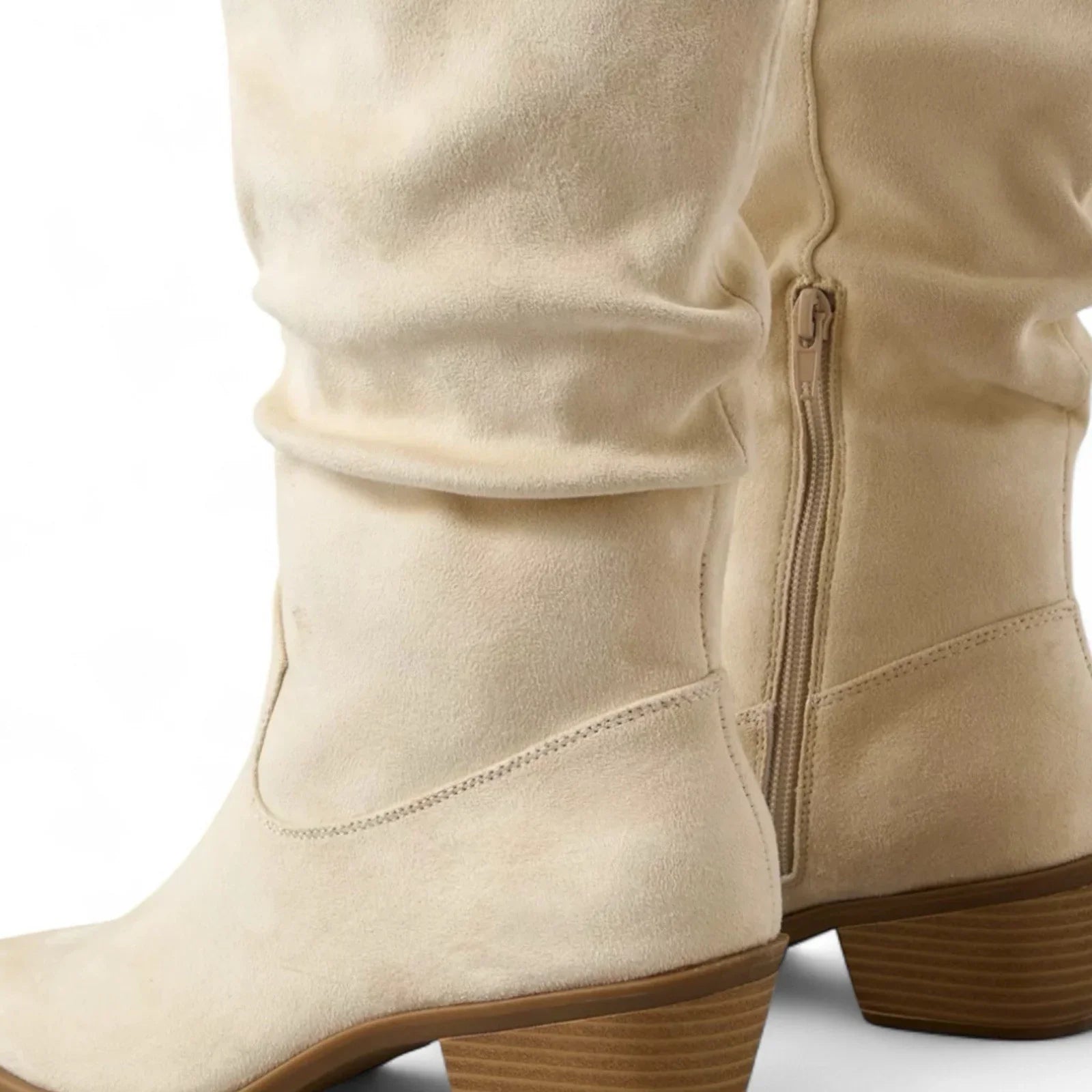 American Eagle Women’s Western Boots – Slouchy Suede, Cream Off-White, Size 7.5 - Trendiez U ♥ 
