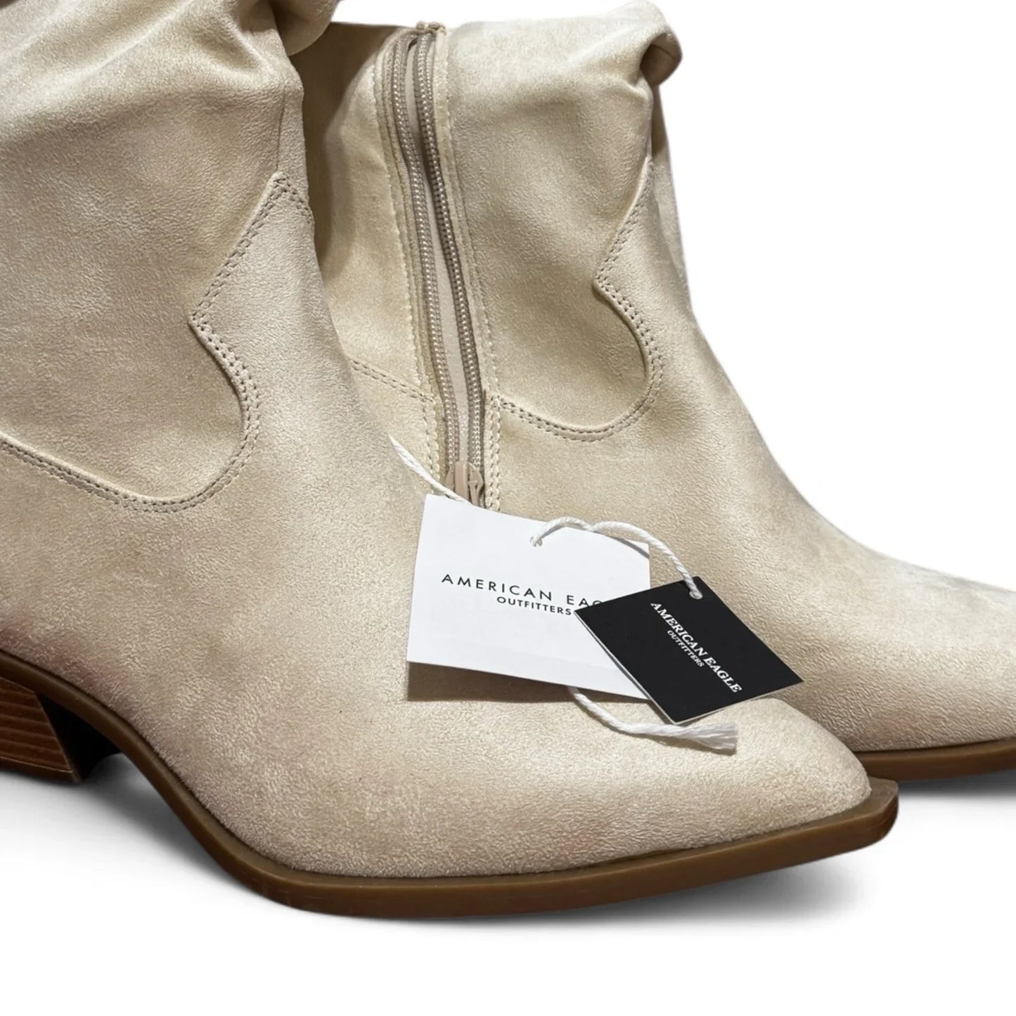 American Eagle Women’s Western Boots – Slouchy Suede, Cream Off-White, Size 7.5 - Trendiez U ♥ 