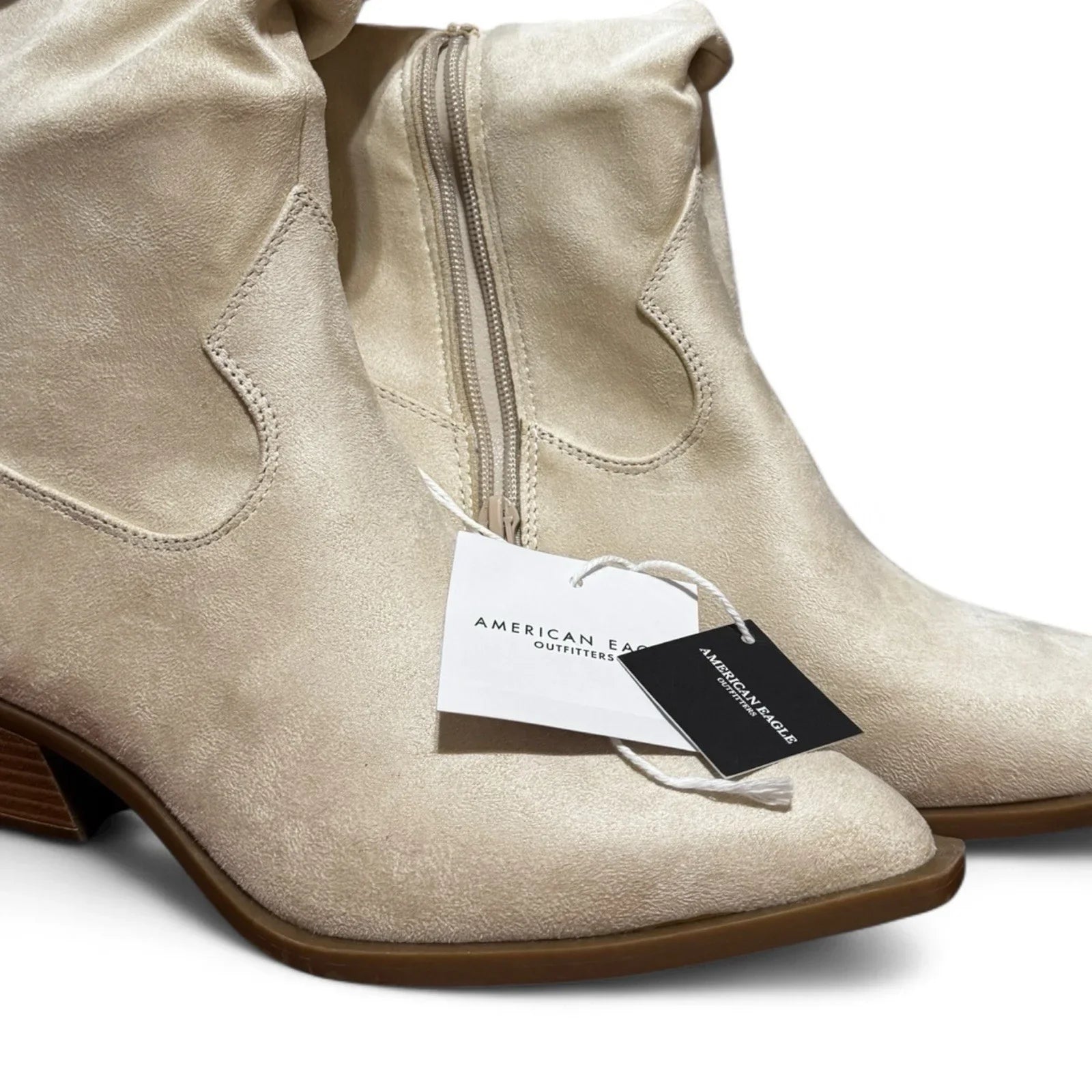 American Eagle Women’s Western Boots – Slouchy Suede, Cream Off-White, Size 7.5 - Trendiez U ♥ 