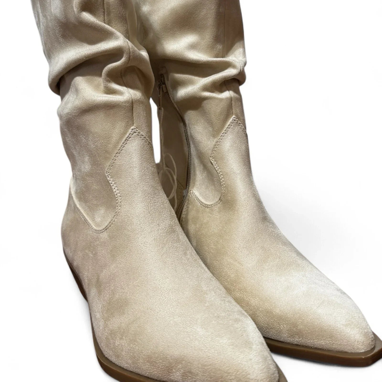 American Eagle Women’s Western Boots – Slouchy Suede, Cream Off-White, Size 7.5 - Trendiez U ♥ 