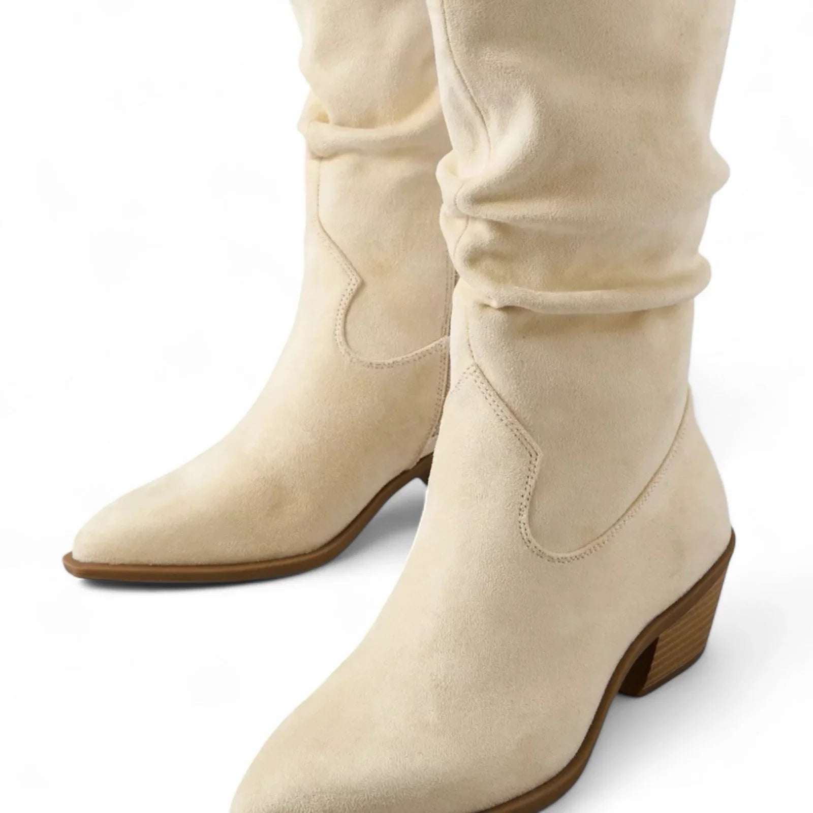 American Eagle Women’s Western Boots – Slouchy Suede, Cream Off-White, Size 7.5 - Trendiez U ♥ 
