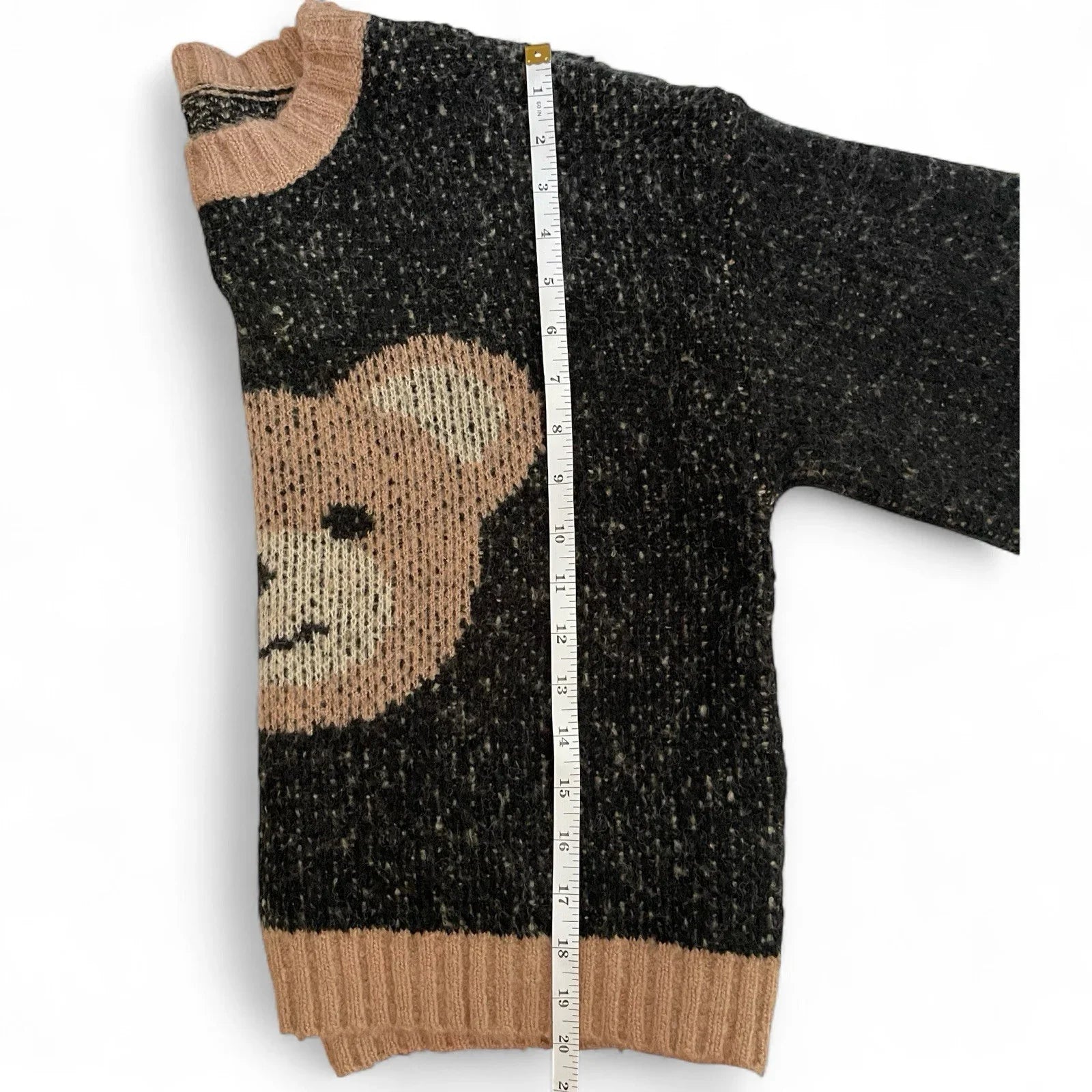 Anthropologie Luna Ivy Cozy Teddy Bear Cropped Loose Fit Sweater Black Tan Sz S - Trendiez U ♥ 