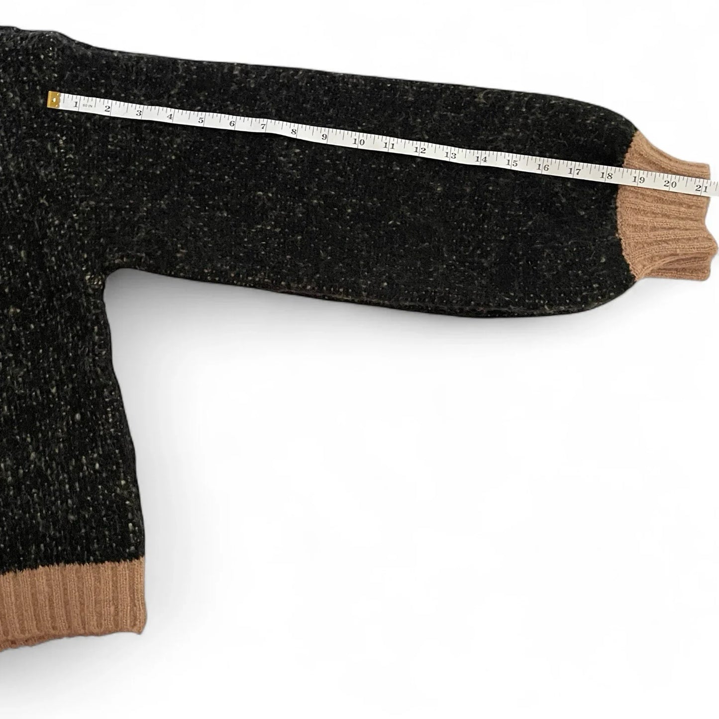 Anthropologie Luna Ivy Cozy Teddy Bear Cropped Loose Fit Sweater Black Tan Sz S - Trendiez U ♥ 