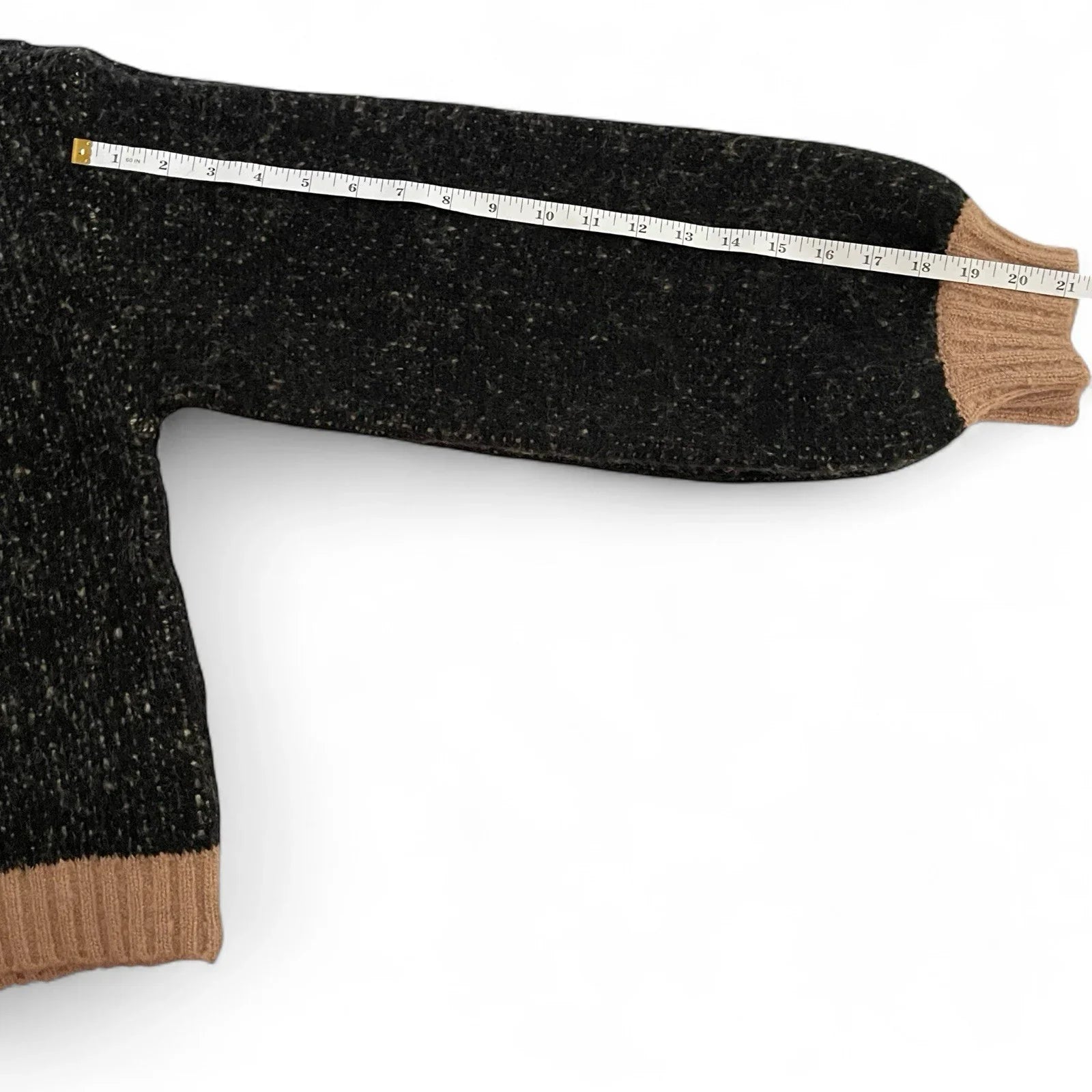 Anthropologie Luna Ivy Cozy Teddy Bear Cropped Loose Fit Sweater Black Tan Sz S - Trendiez U ♥ 