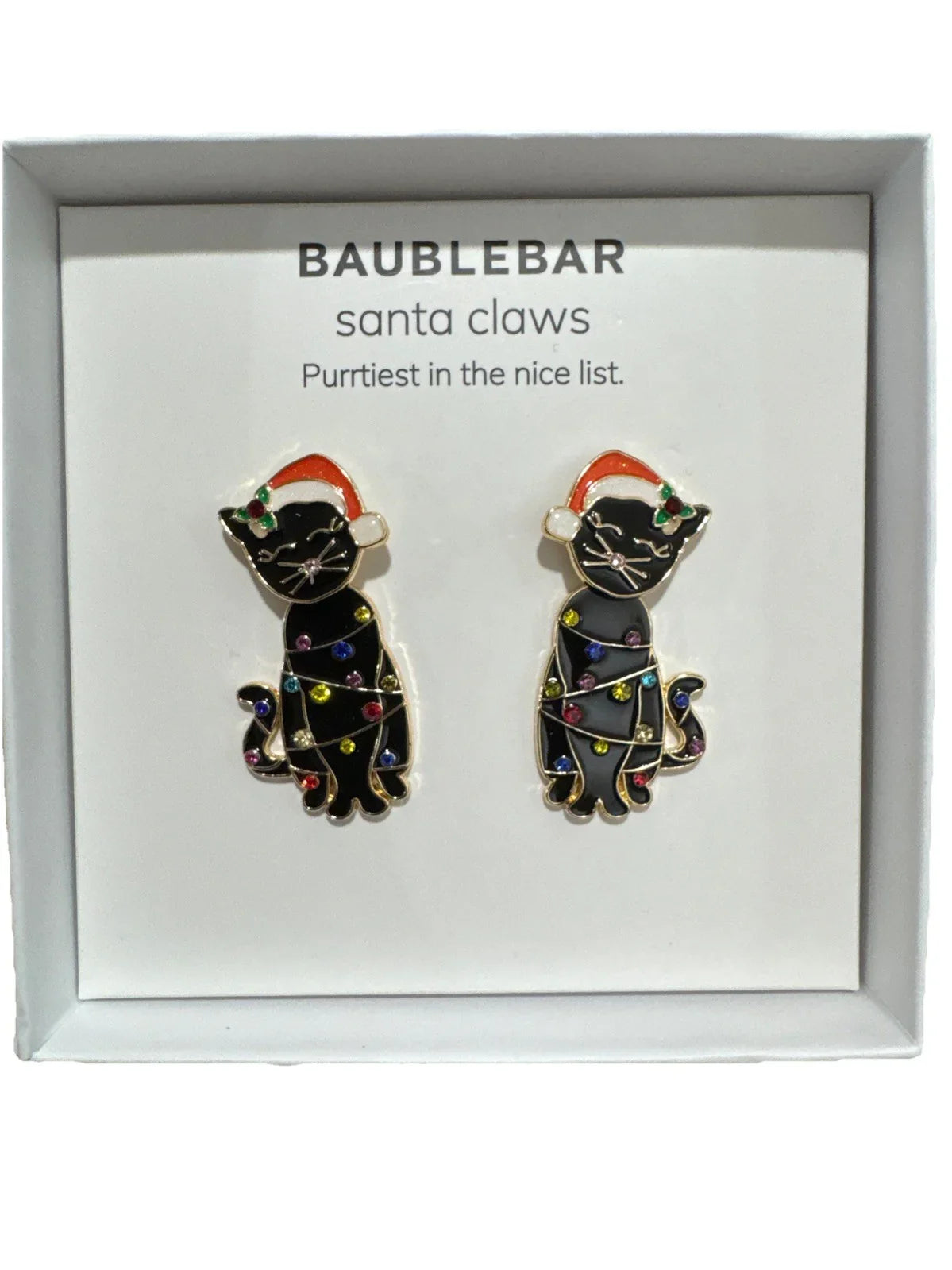 BaubleBar Christmas Earrings, Santa Kitty Cat Ornament Mischief Party Cute Stud - Trendiez U ♥ 