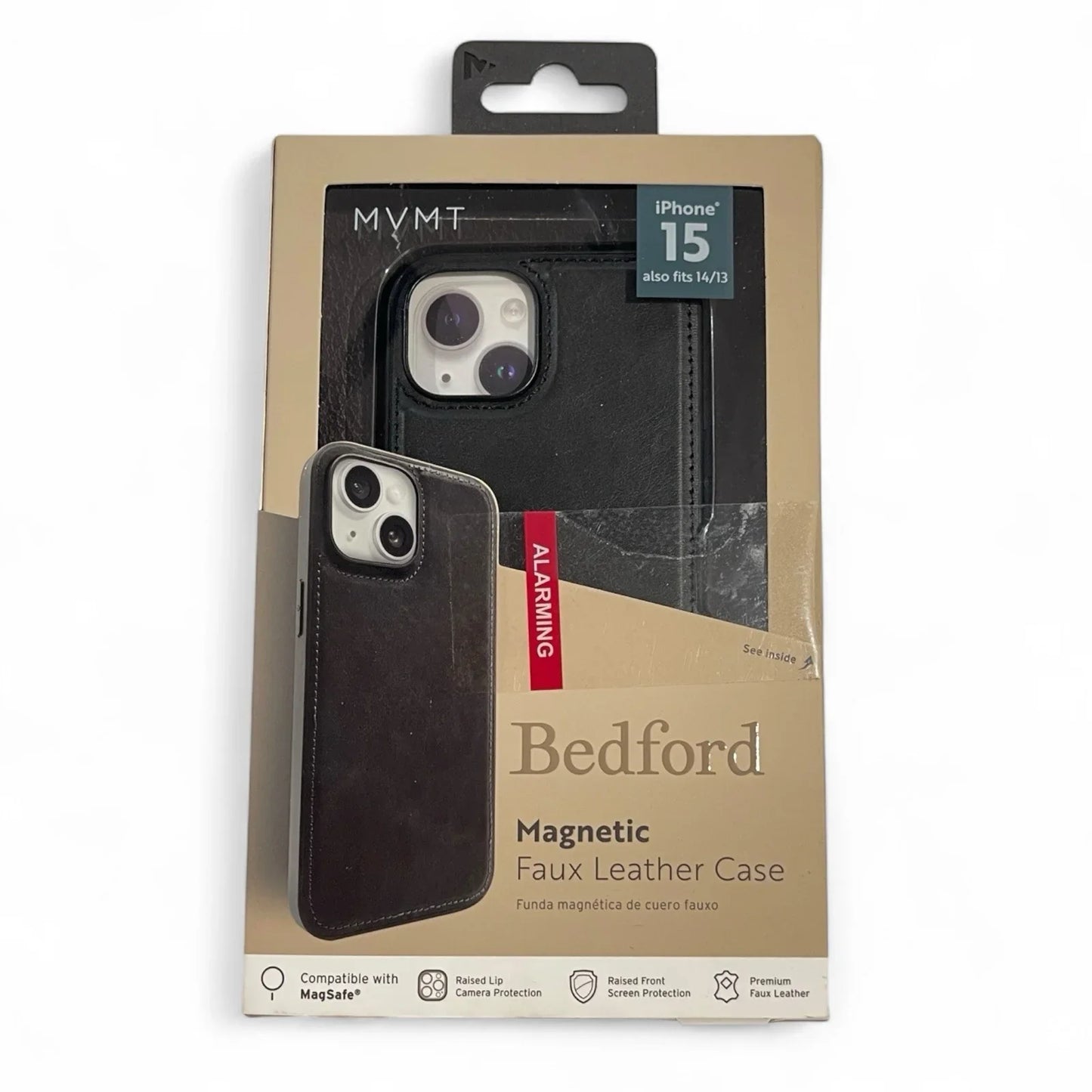 BEDFORD MVMT Magnetic Faux Leather BLACK Case for iPhone 15 Also Fits 14/13 - Trendiez U ♥ 