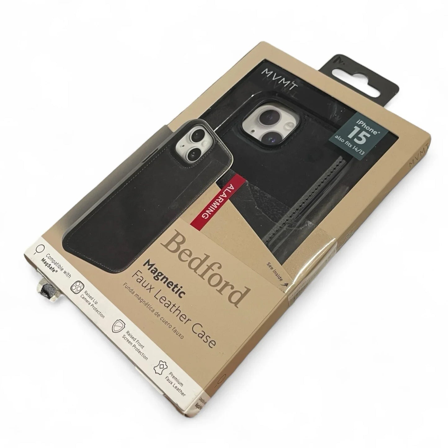 BEDFORD MVMT Magnetic Faux Leather BLACK Case for iPhone 15 Also Fits 14/13 - Trendiez U ♥ 