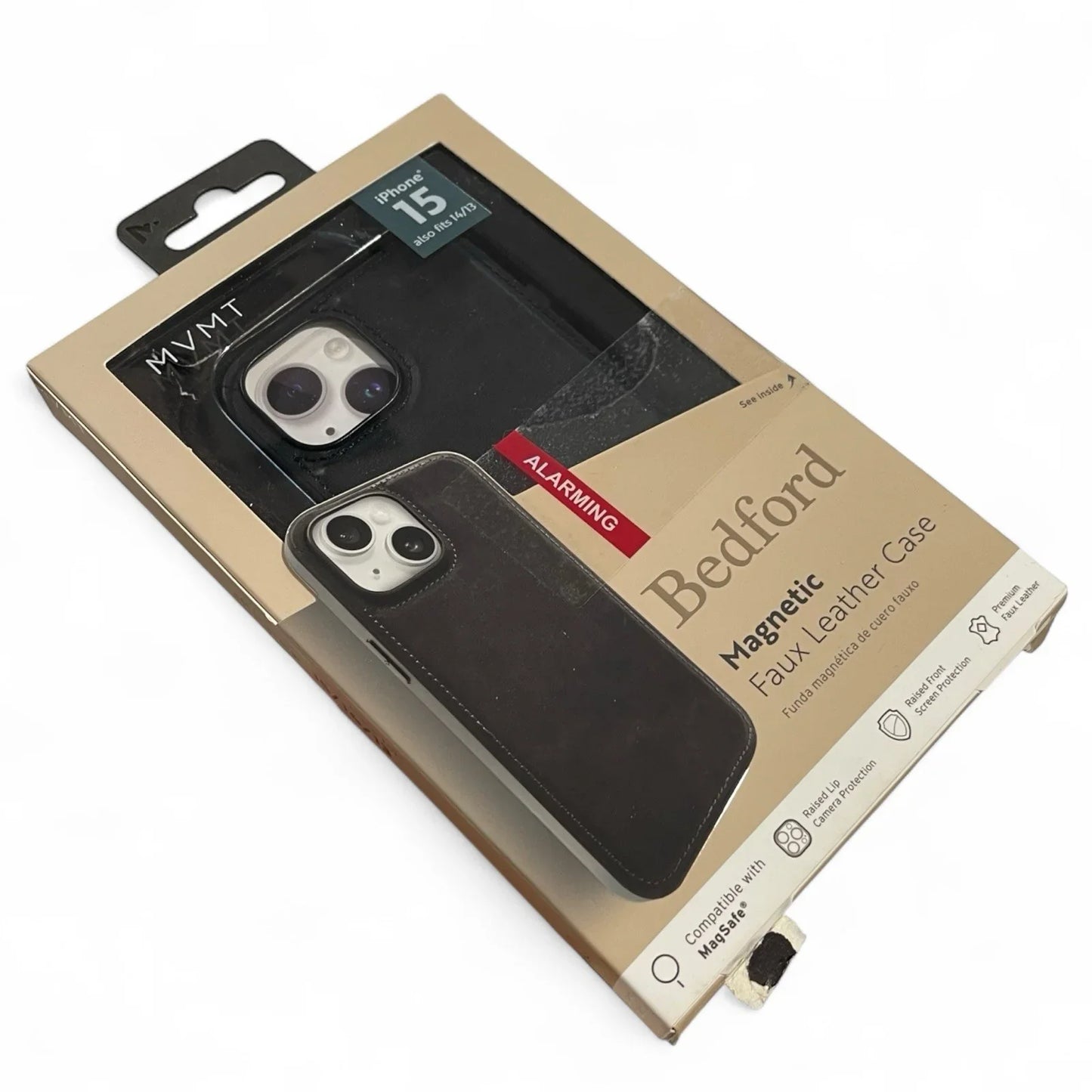 BEDFORD MVMT Magnetic Faux Leather BLACK Case for iPhone 15 Also Fits 14/13 - Trendiez U ♥ 