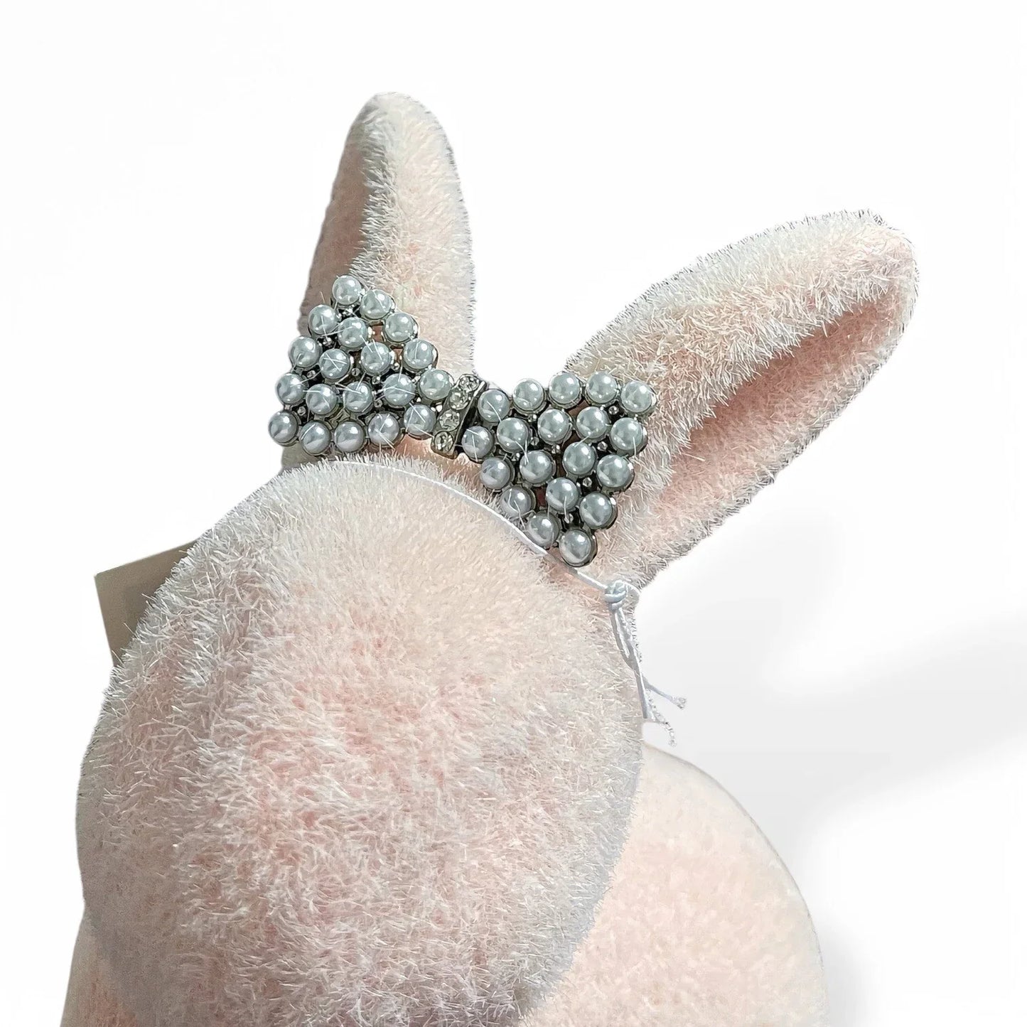 Bella Lux 6” Flocked Pink Bunnies Set of 2 Rhinestone & Pearl Bow Easter Decor - Trendiez U ♥ 