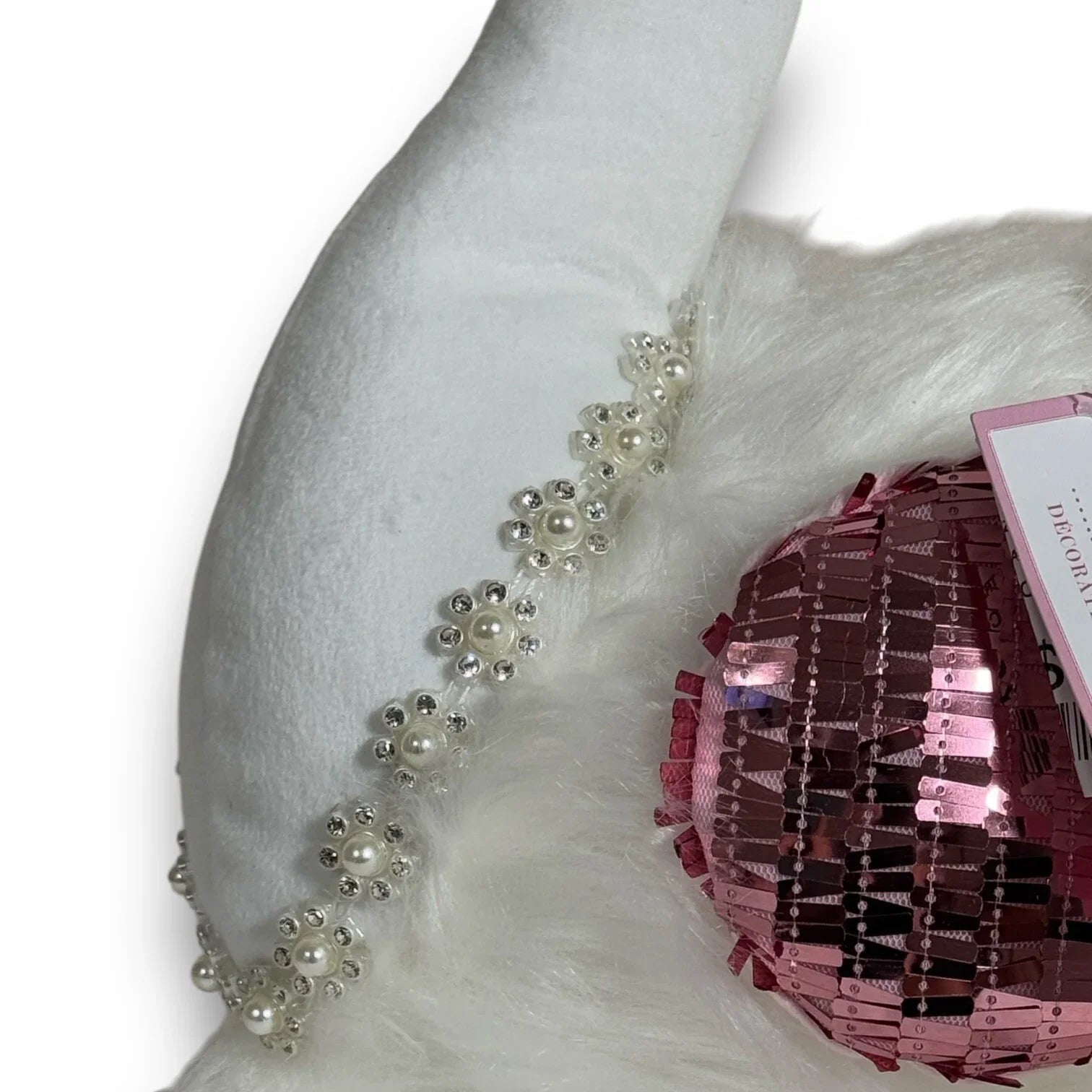 Bella Lux White Swan Plush Shelf Sitter Pink White Beanbag Sparkly 13x13 - Trendiez U ♥ 