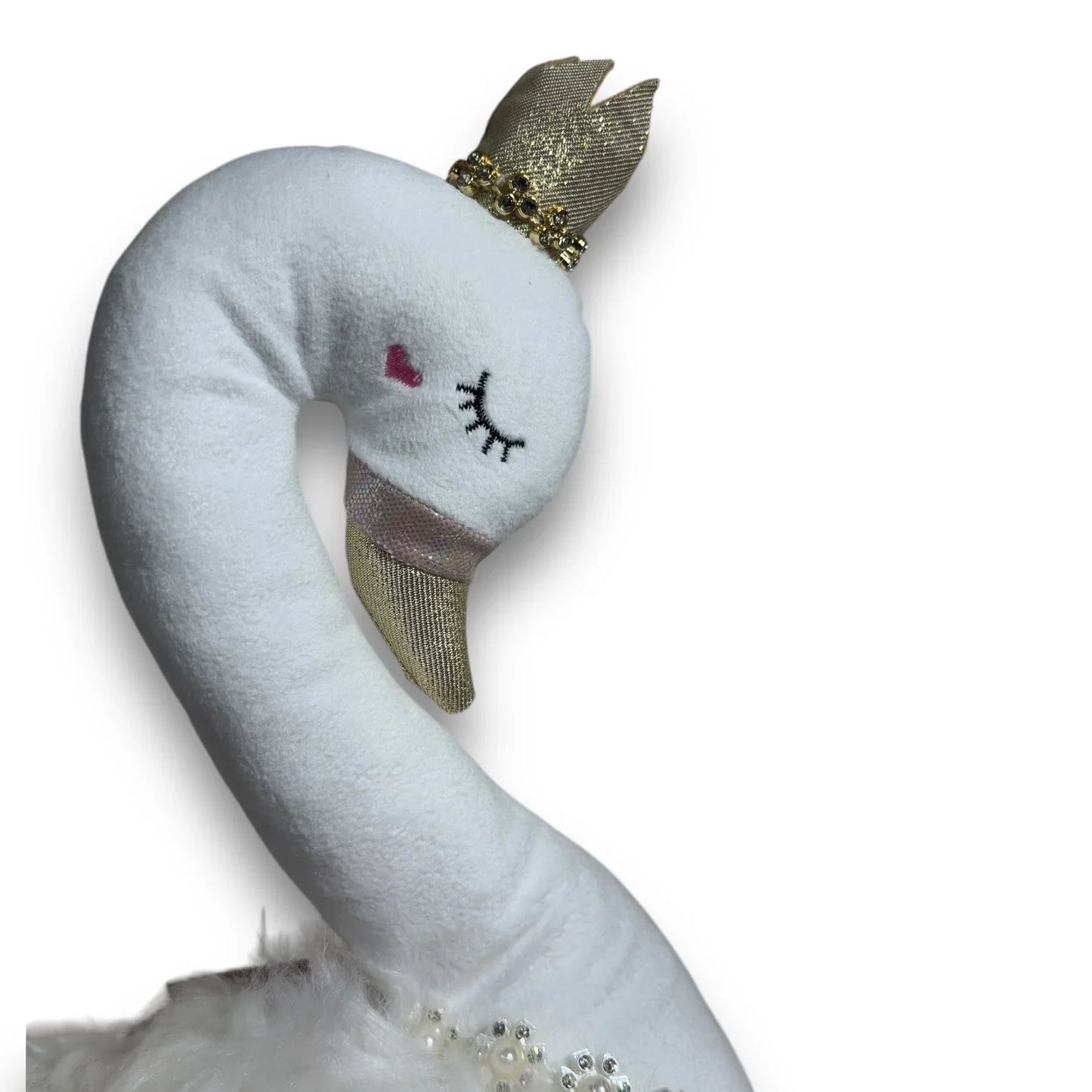 Bella Lux White Swan Plush Shelf Sitter Pink White Beanbag Sparkly 13x13 - Trendiez U ♥ 