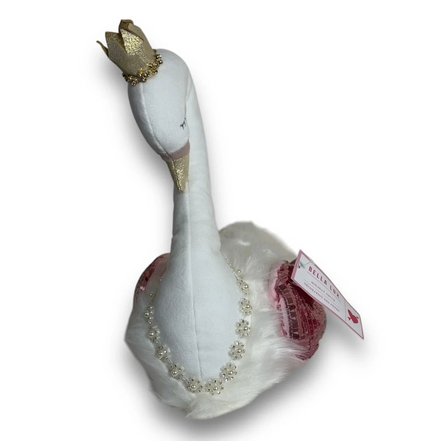 Bella Lux White Swan Plush Shelf Sitter Pink White Beanbag Sparkly 13x13 - Trendiez U ♥ 