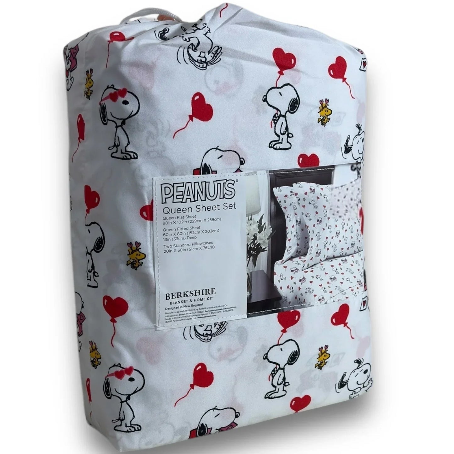 Berkshire Peanuts Snoopy Woodstock Valentines 4 PC QUEEN Sheet Set Hearts Love - Trendiez U ♥ 