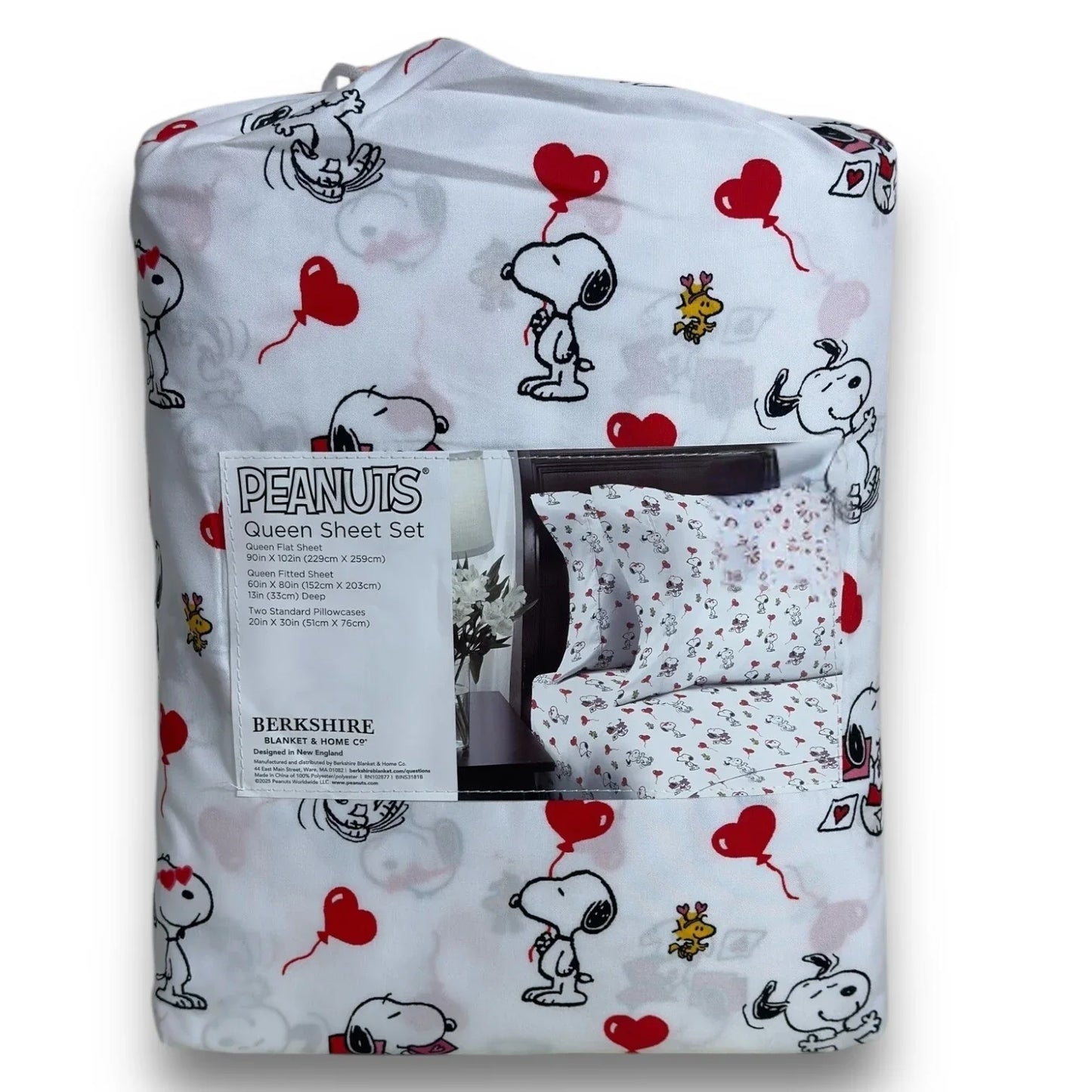 Berkshire Peanuts Snoopy Woodstock Valentines 4 PC QUEEN Sheet Set Hearts Love - Trendiez U ♥ 