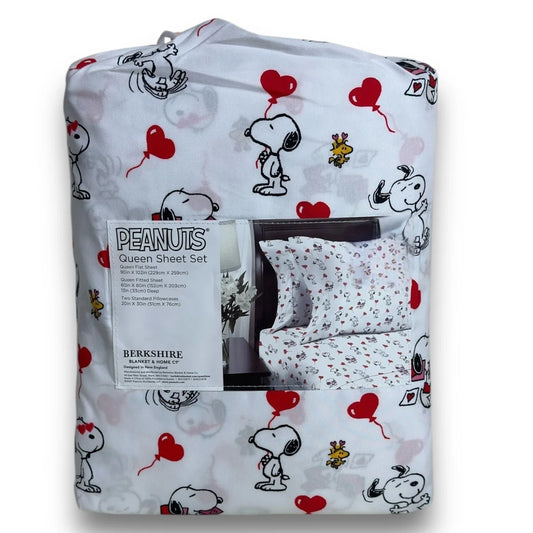 Berkshire Peanuts Snoopy Woodstock Valentines 4 PC QUEEN Sheet Set Hearts Love - Trendiez U ♥ 