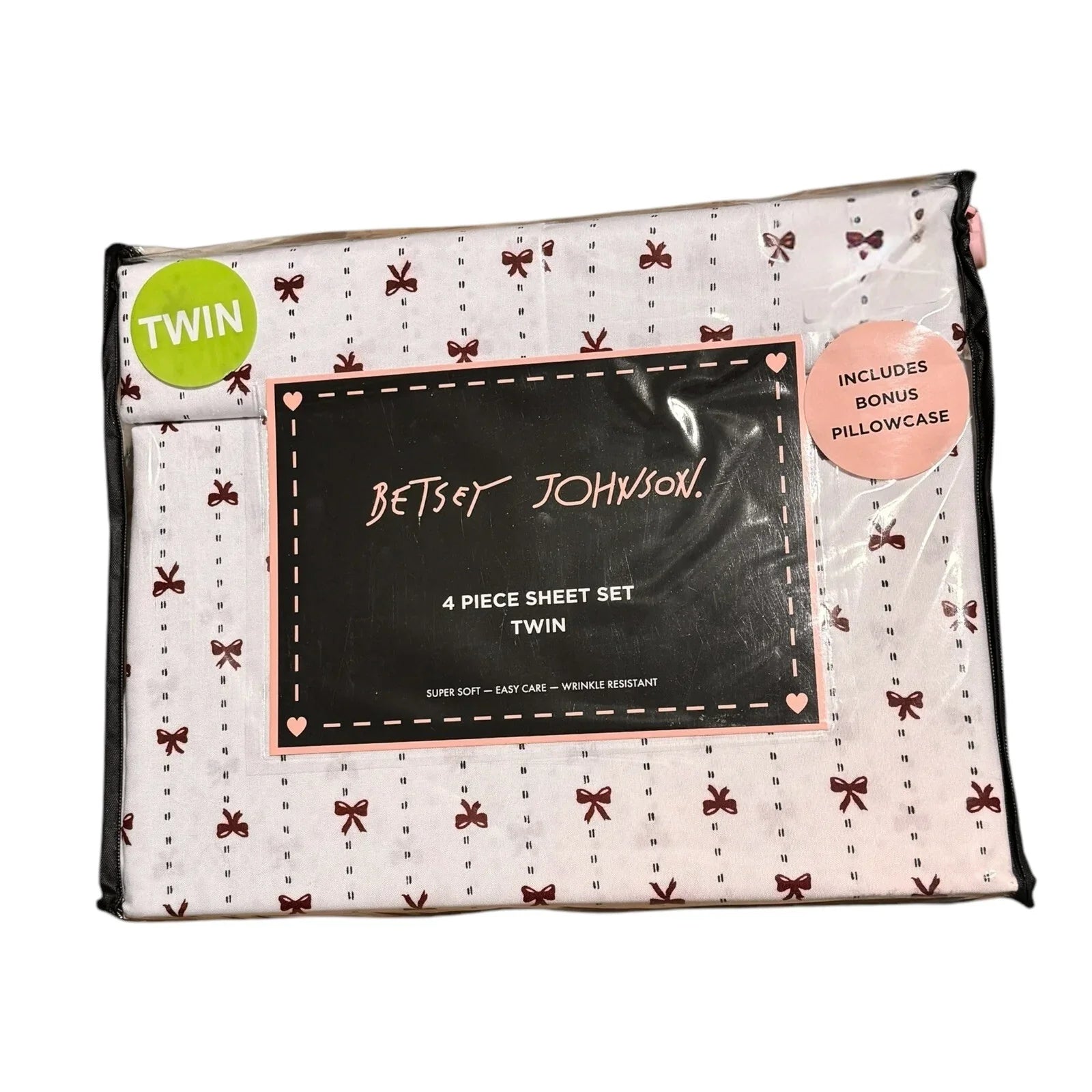 Betsey Johnson 4-Piece Twin Sheet Set – Ribbon Bows Christmas Design - Trendiez U ♥ 