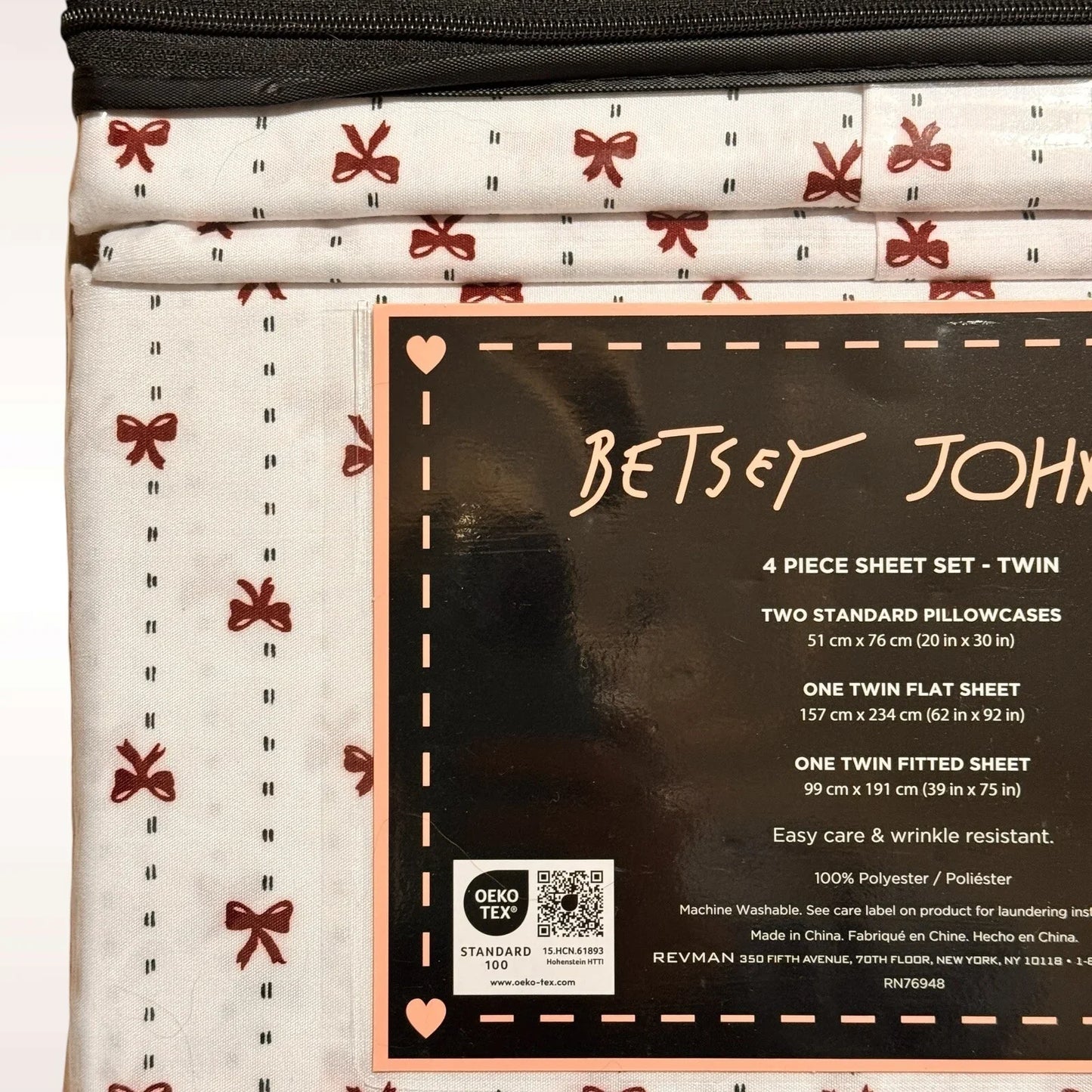Betsey Johnson 4-Piece Twin Sheet Set – Ribbon Bows Christmas Design - Trendiez U ♥ 