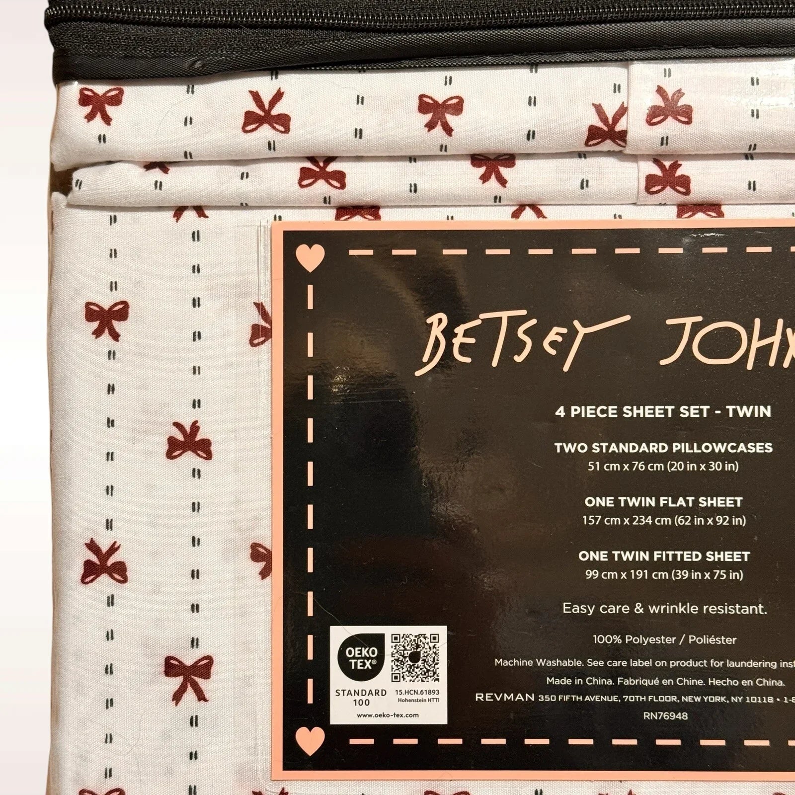 Betsey Johnson 4-Piece Twin Sheet Set – Ribbon Bows Christmas Design - Trendiez U ♥ 