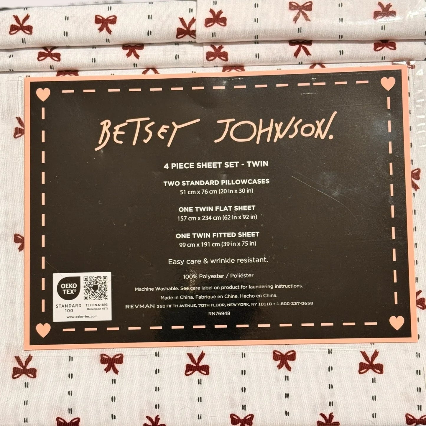 Betsey Johnson 4-Piece Twin Sheet Set – Ribbon Bows Christmas Design - Trendiez U ♥ 