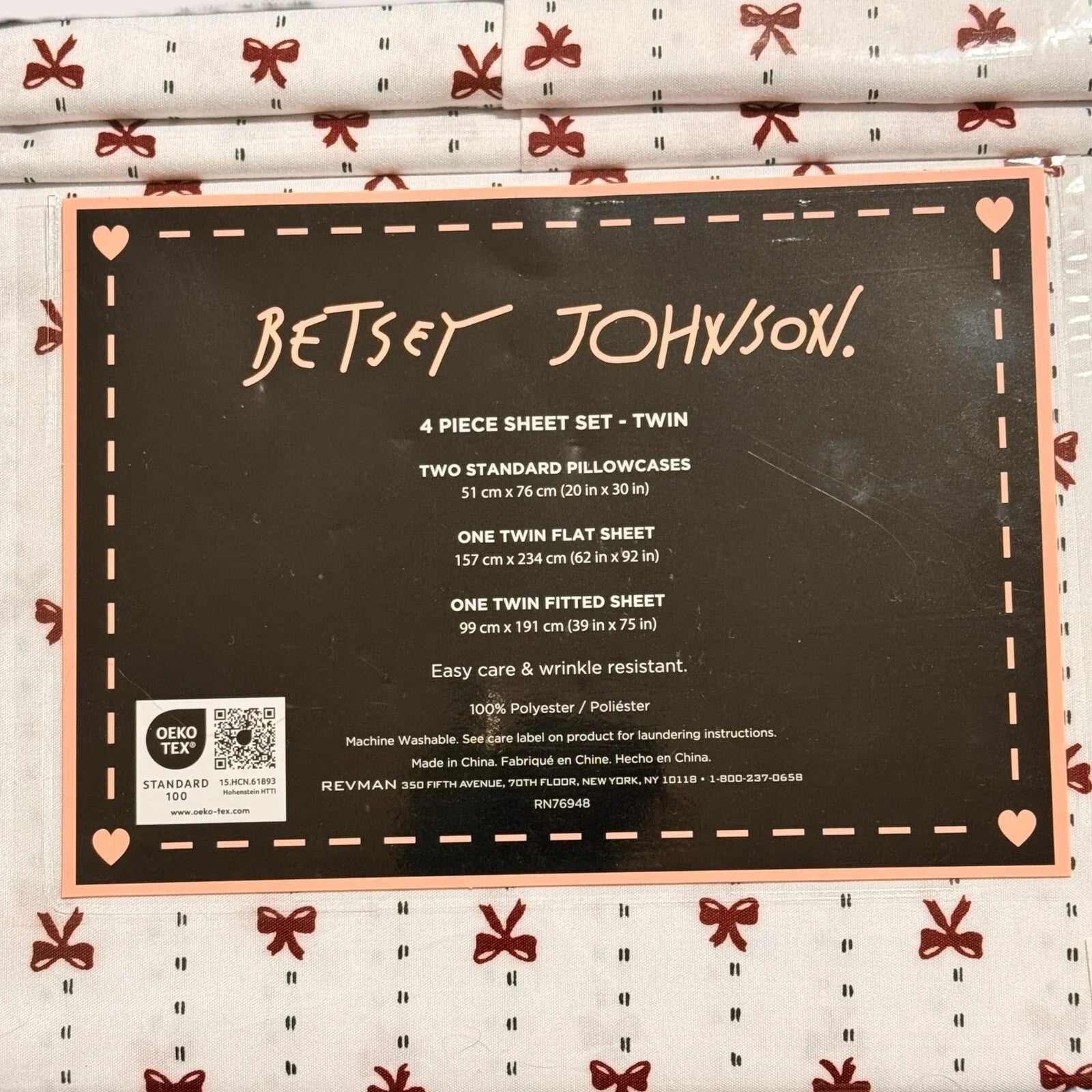 Betsey Johnson 4-Piece Twin Sheet Set – Ribbon Bows Christmas Design - Trendiez U ♥ 