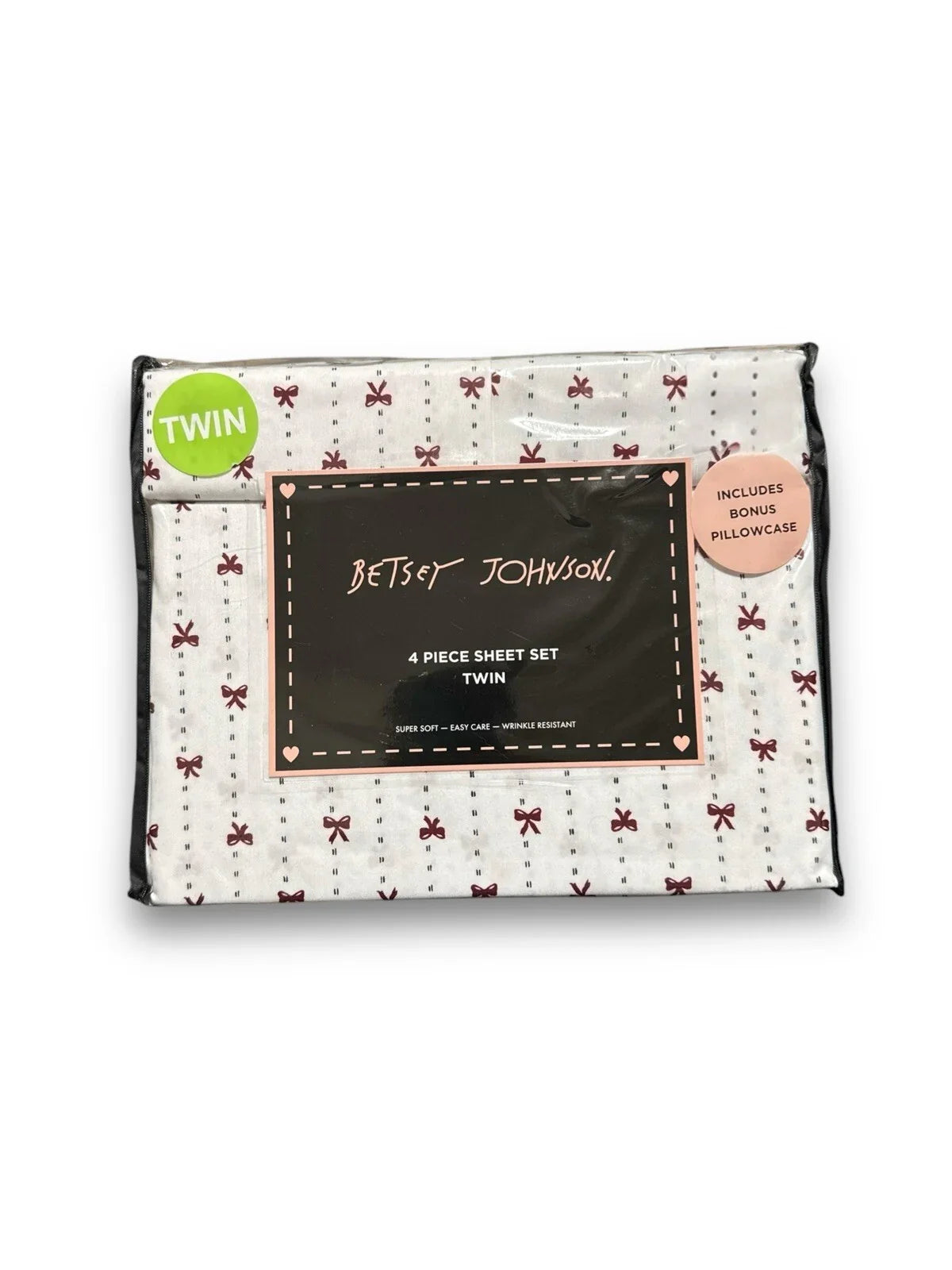 Betsey Johnson 4-Piece Twin Sheet Set – Ribbon Bows Christmas Design - Trendiez U ♥ 