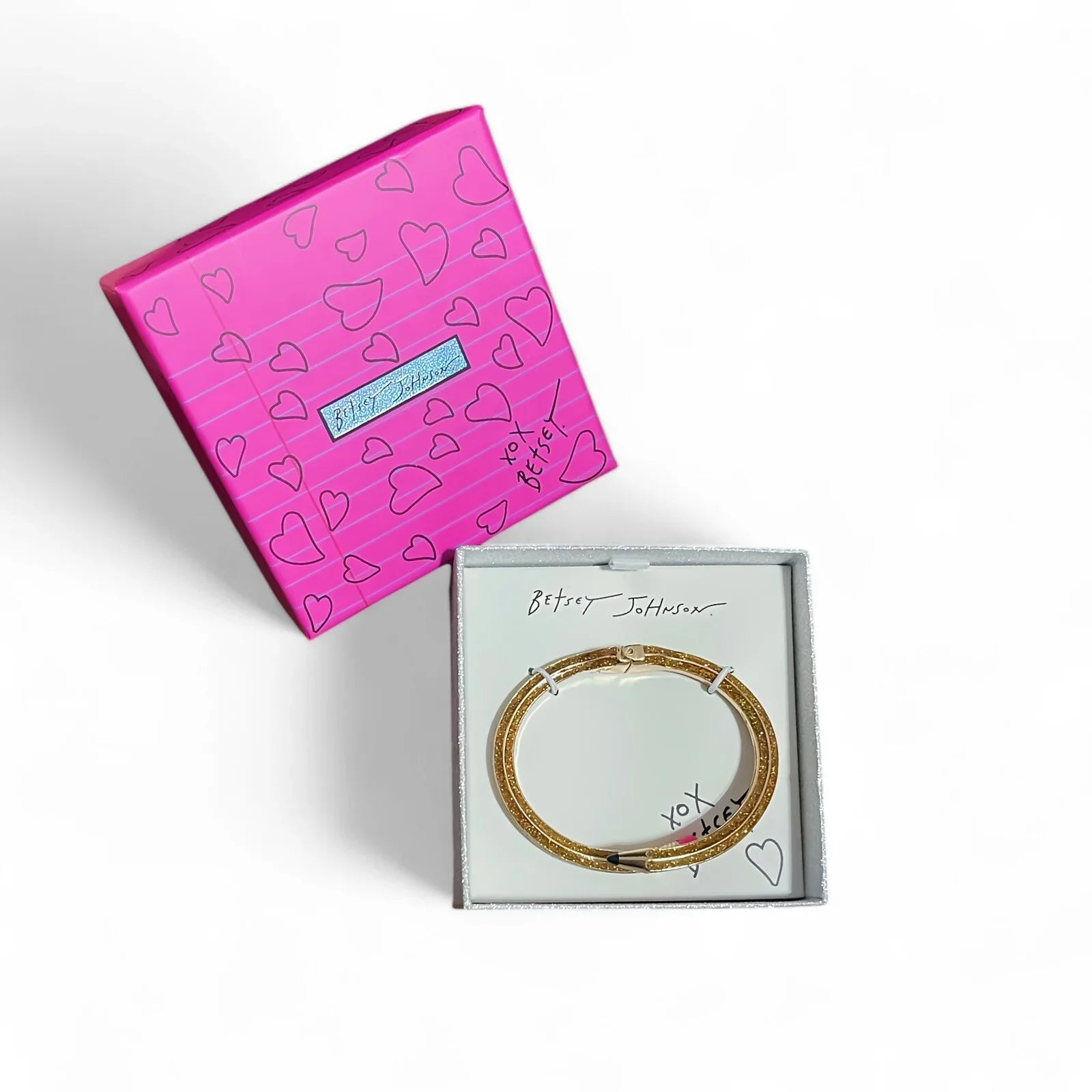 Betsey Johnson Gold Glitter Pencil Hinged Cuff Bracelet School Teacher Gift NIB - Trendiez U ♥ 