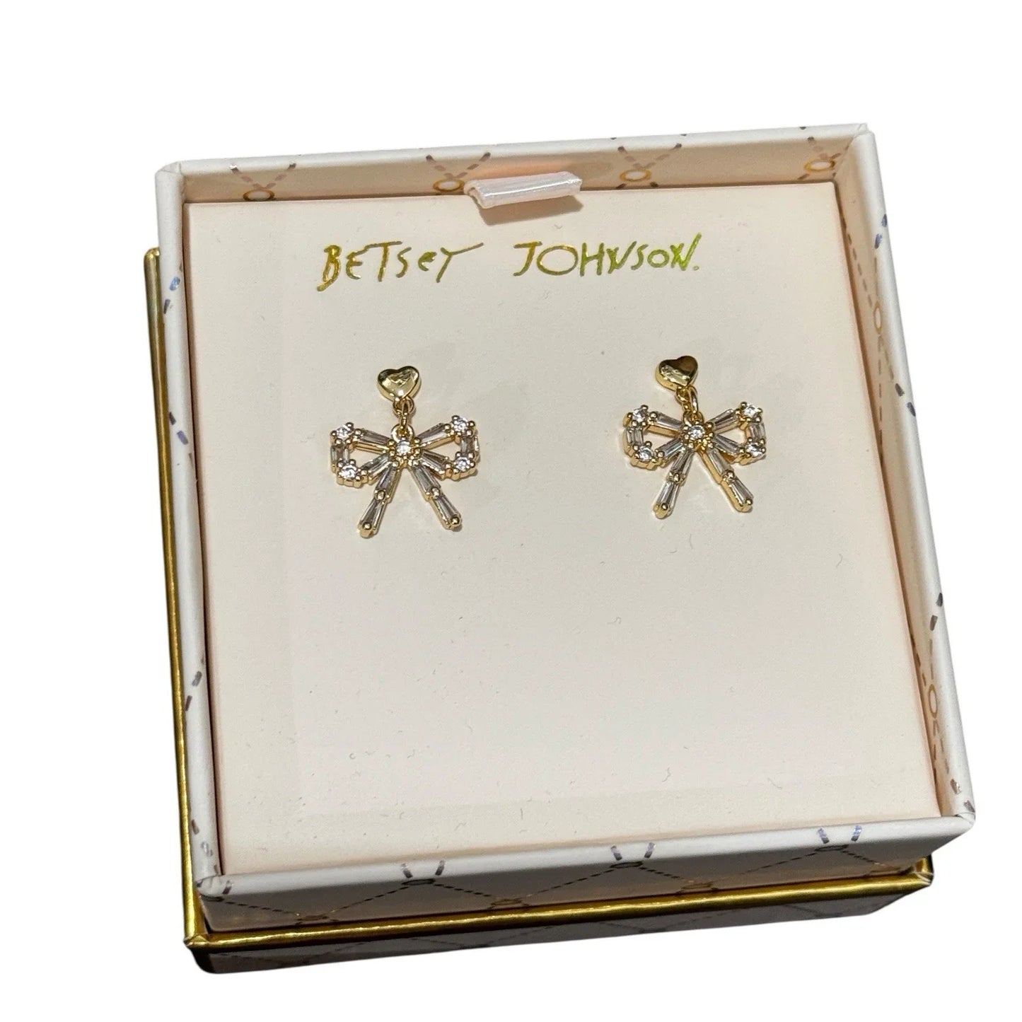 Betsey Johnson Golden Christmas Bow Tie Rhinestone Dangly Stud Earrings NWT RARE - Trendiez U ♥ 