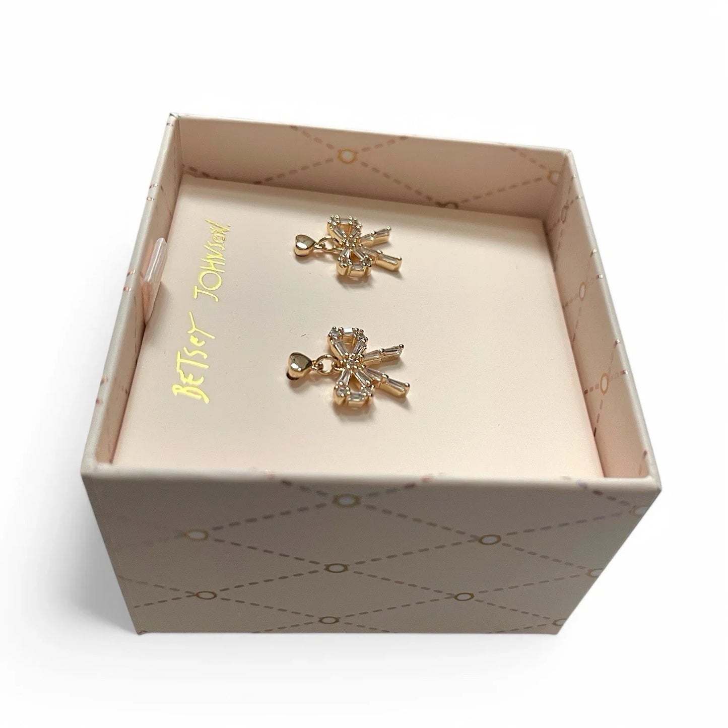 Betsey Johnson Golden Christmas Bow Tie Rhinestone Dangly Stud Earrings NWT RARE - Trendiez U ♥ 