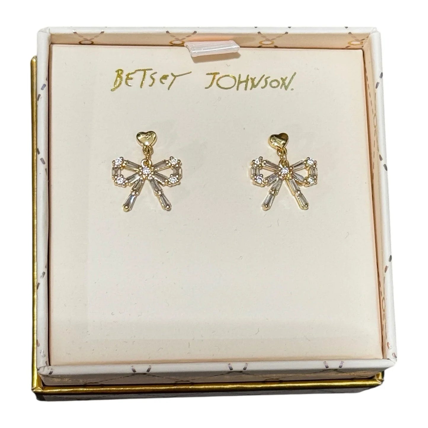 Betsey Johnson Golden Christmas Bow Tie Rhinestone Dangly Stud Earrings NWT RARE - Trendiez U ♥ 