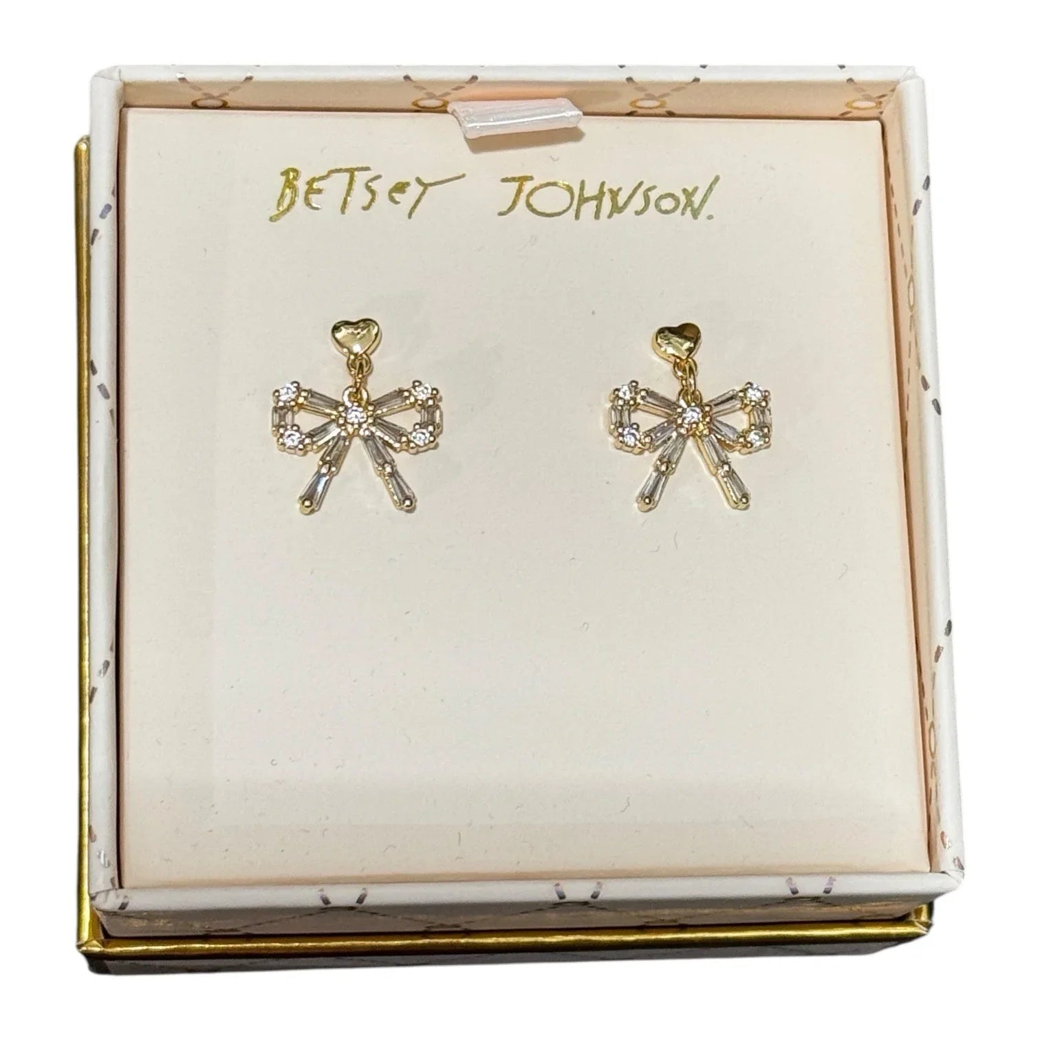 Betsey Johnson Golden Christmas Bow Tie Rhinestone Dangly Stud Earrings NWT RARE - Trendiez U ♥ 