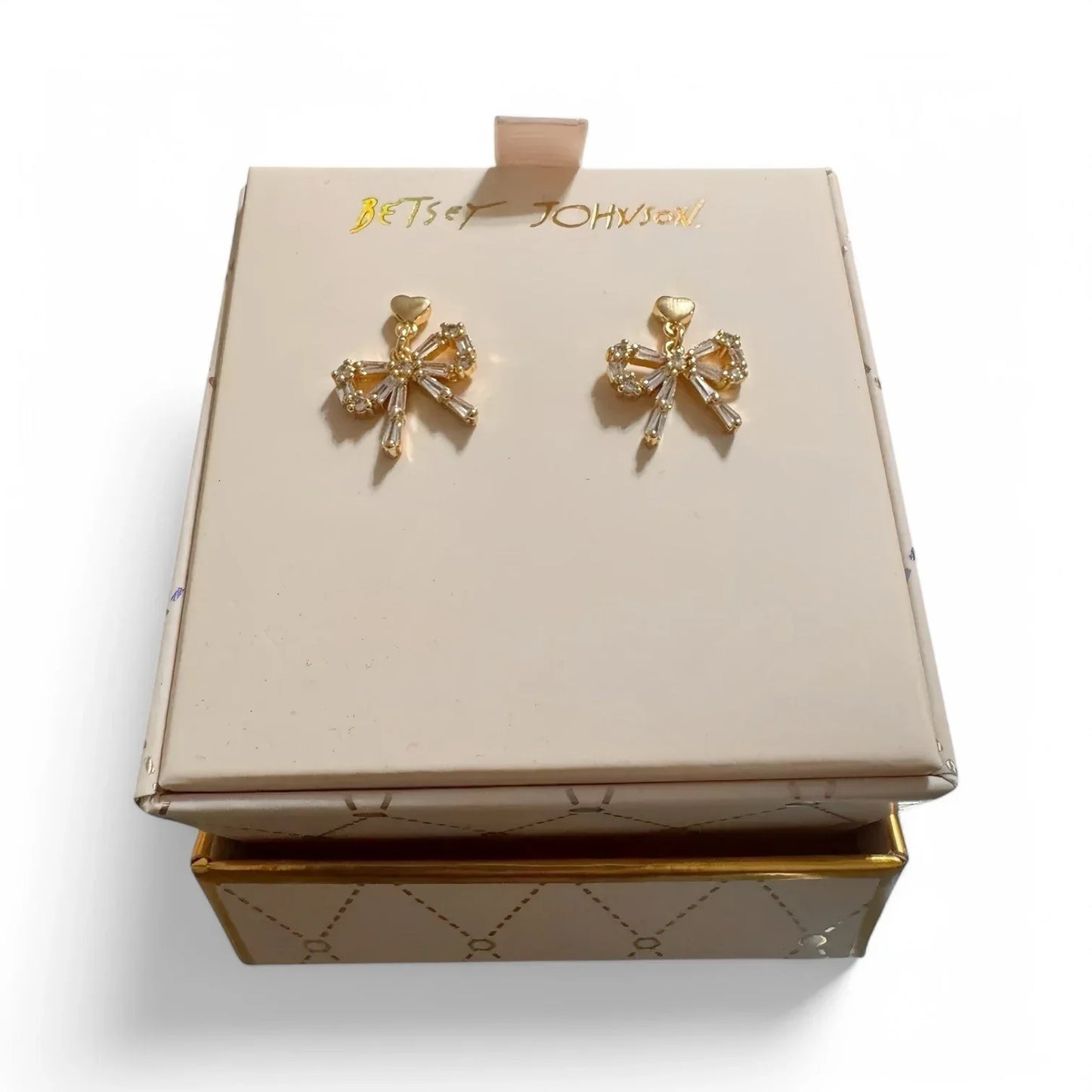 Betsey Johnson Golden Christmas Bow Tie Rhinestone Dangly Stud Earrings NWT RARE - Trendiez U ♥ 