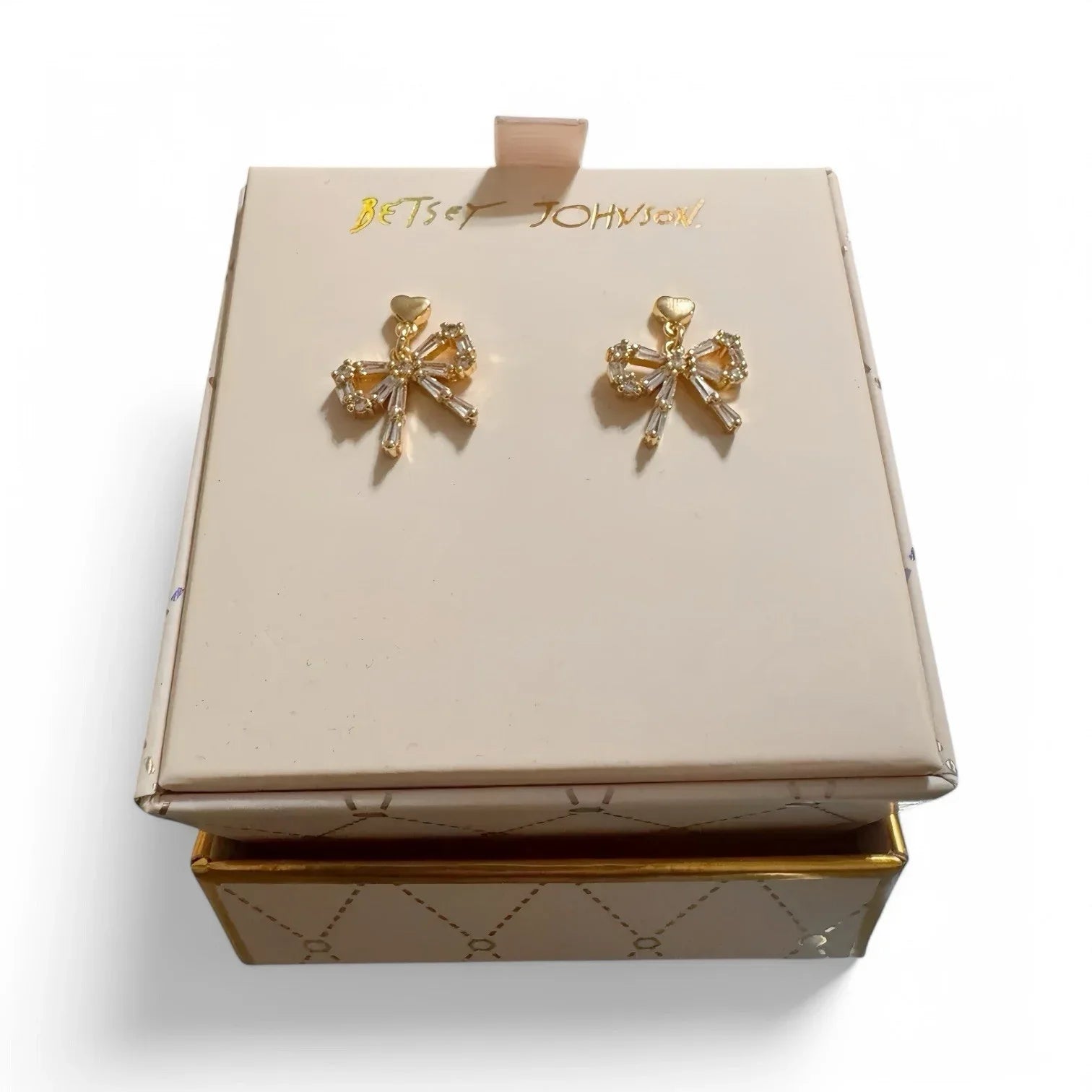 Betsey Johnson Golden Christmas Bow Tie Rhinestone Dangly Stud Earrings NWT RARE - Trendiez U ♥ 
