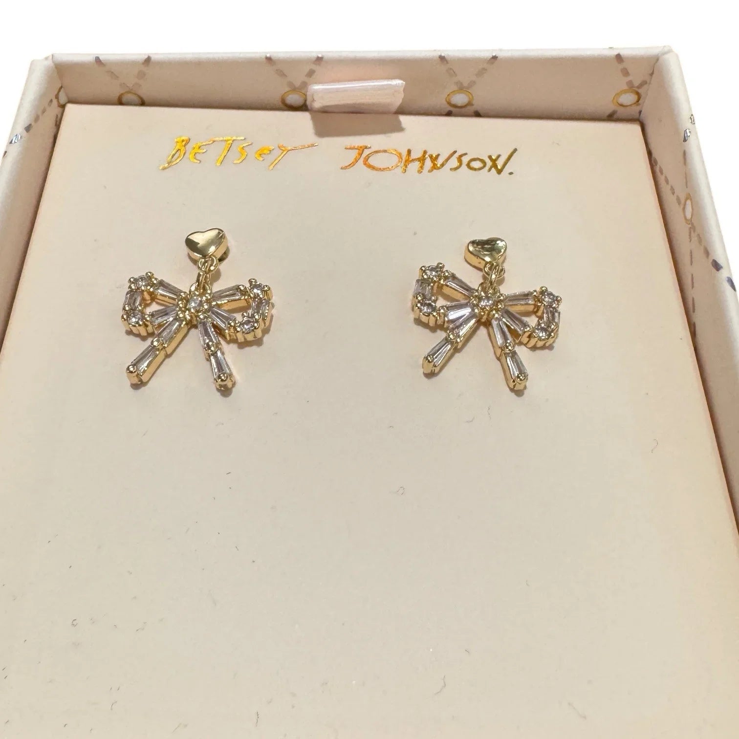 Betsey Johnson Golden Christmas Bow Tie Rhinestone Dangly Stud Earrings NWT RARE - Trendiez U ♥ 