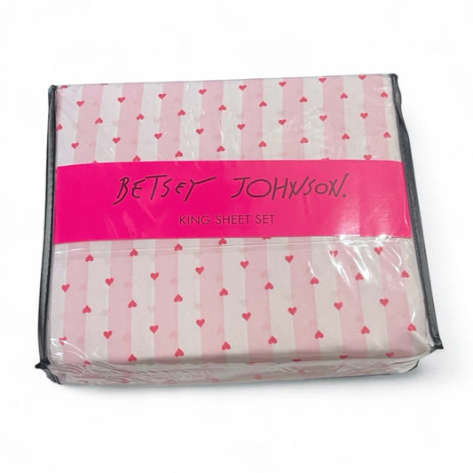 Betsey Johnson Pink Striped Hearts King Sheet Set - Trendiez U ♥ 
