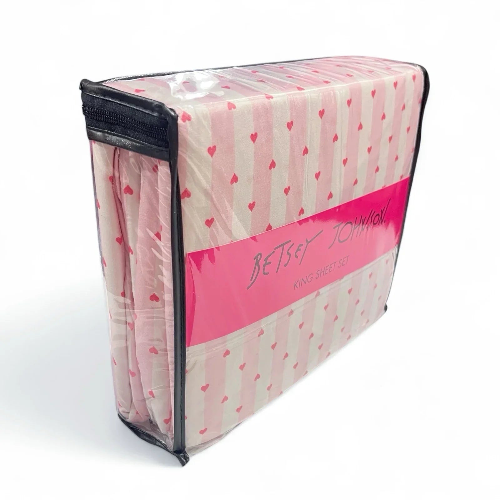Betsey Johnson Pink Striped Hearts King Sheet Set - Trendiez U ♥ 