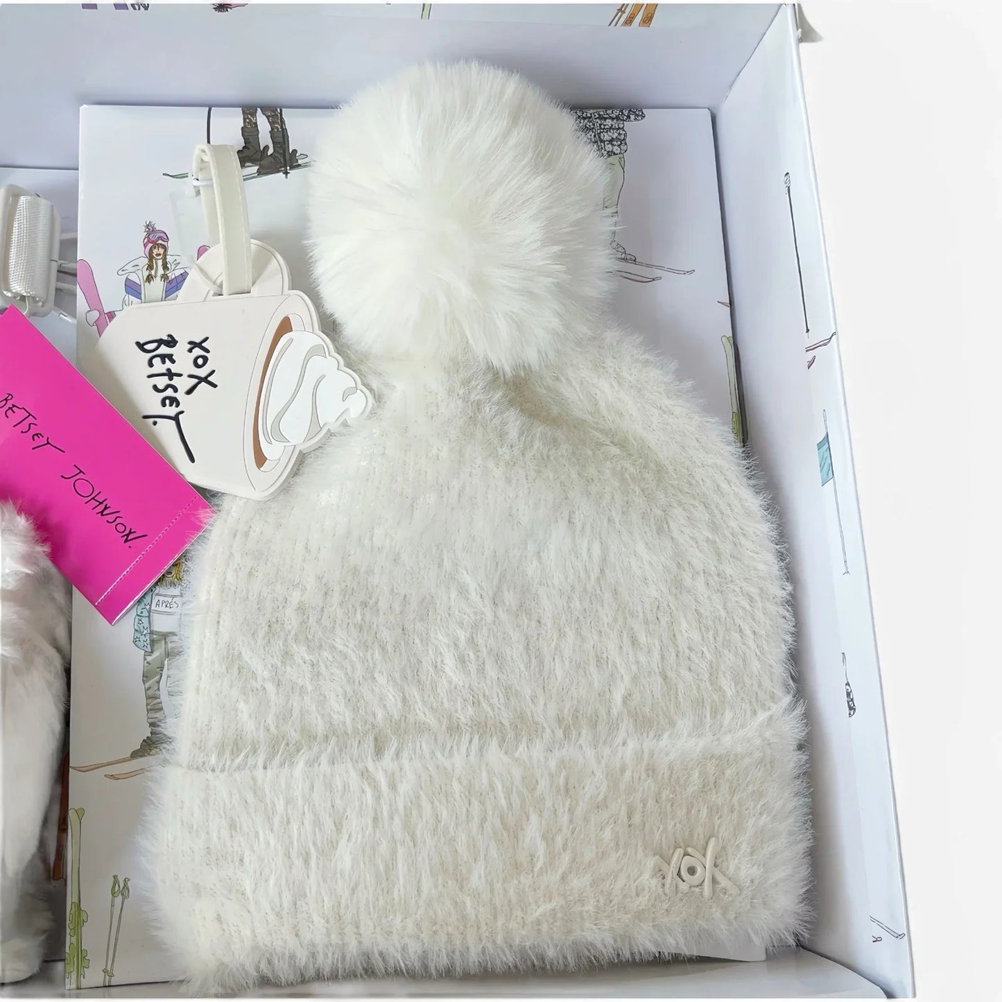 Betsy Johnson Purse Gift Boxed 4 Piece Crossbody Handbag White Faux Fur Set HAT - Trendiez U ♥ 