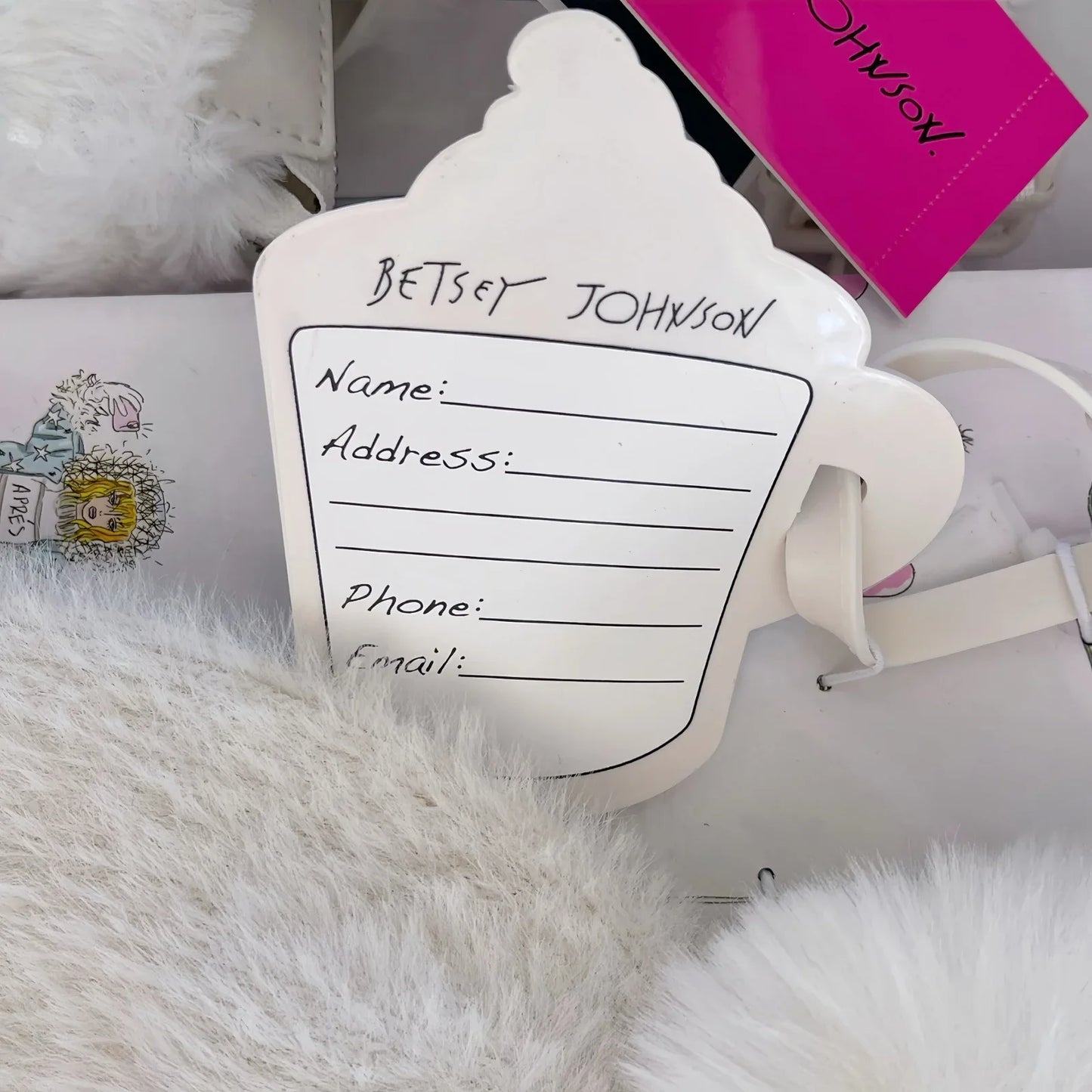 Betsy Johnson Purse Gift Boxed 4 Piece Crossbody Handbag White Faux Fur Set HAT - Trendiez U ♥ 