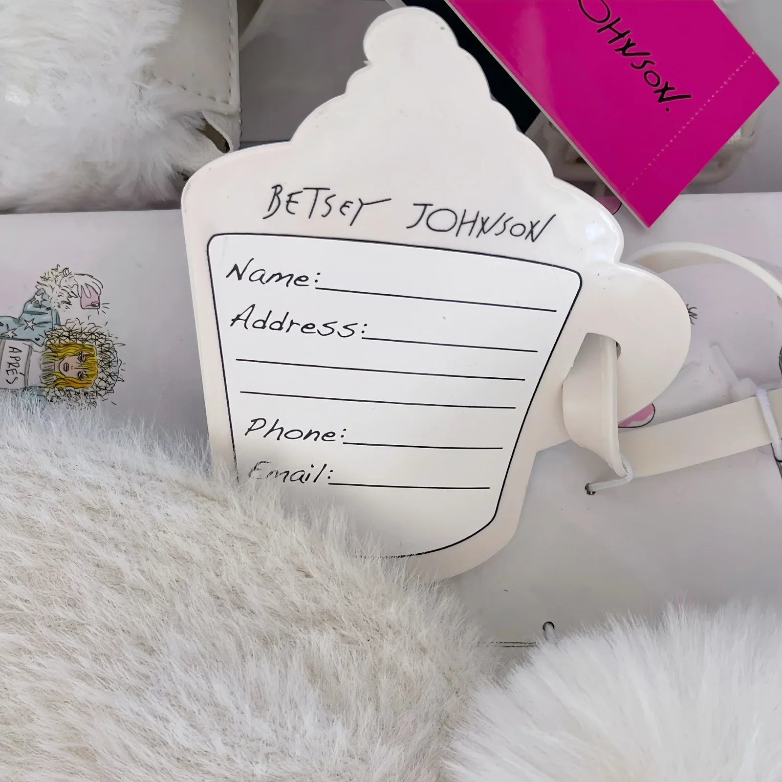Betsy Johnson Purse Gift Boxed 4 Piece Crossbody Handbag White Faux Fur Set HAT - Trendiez U ♥ 