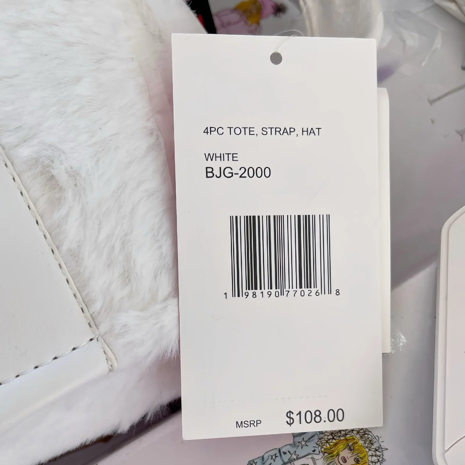 Betsy Johnson Purse Gift Boxed 4 Piece Crossbody Handbag White Faux Fur Set HAT - Trendiez U ♥ 