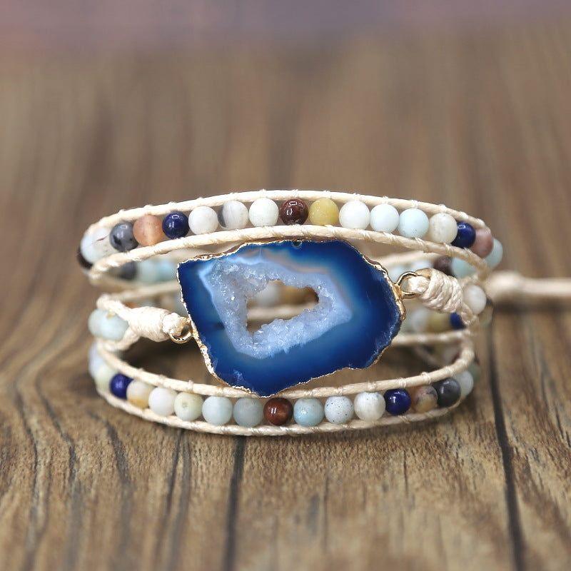 Blue Agate Crystal Ocean Beaded Bracelet - Trendiez U ♥ 