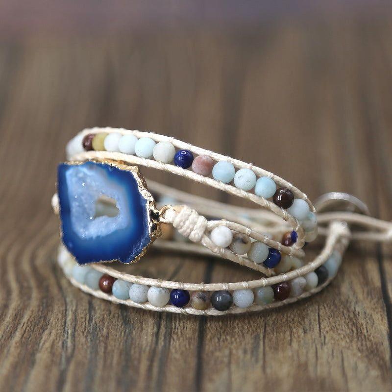 Blue Agate Crystal Ocean Beaded Bracelet - Trendiez U ♥ 