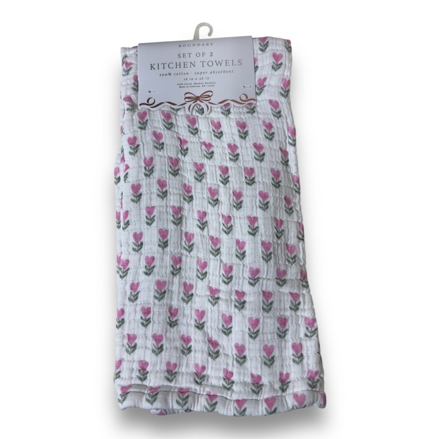 Boundary Pink Floral Hearts 100% Cotton Absorbent Kitchen Towels - Trendiez U ♥ 