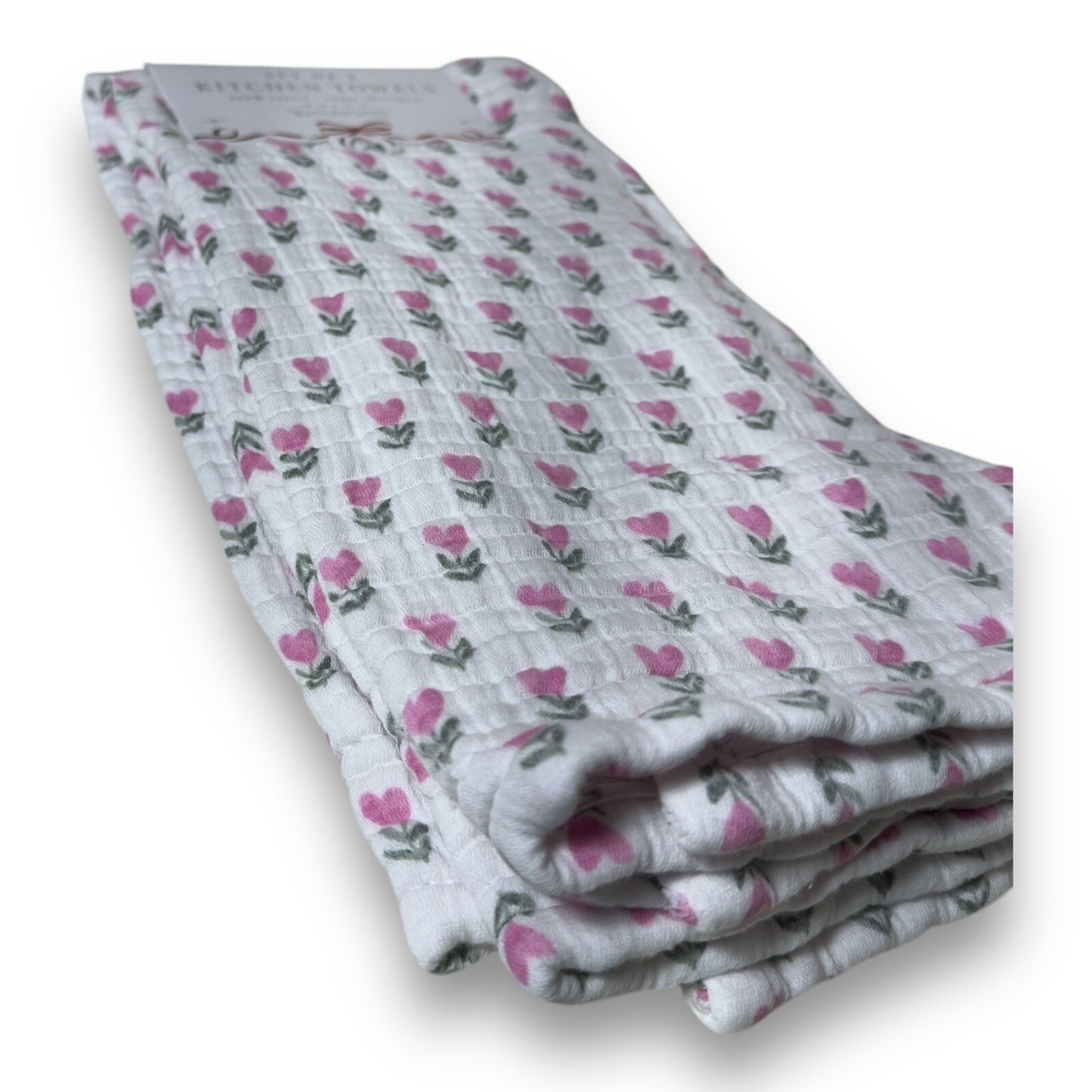 Boundary Pink Floral Hearts 100% Cotton Absorbent Kitchen Towels - Trendiez U ♥ 