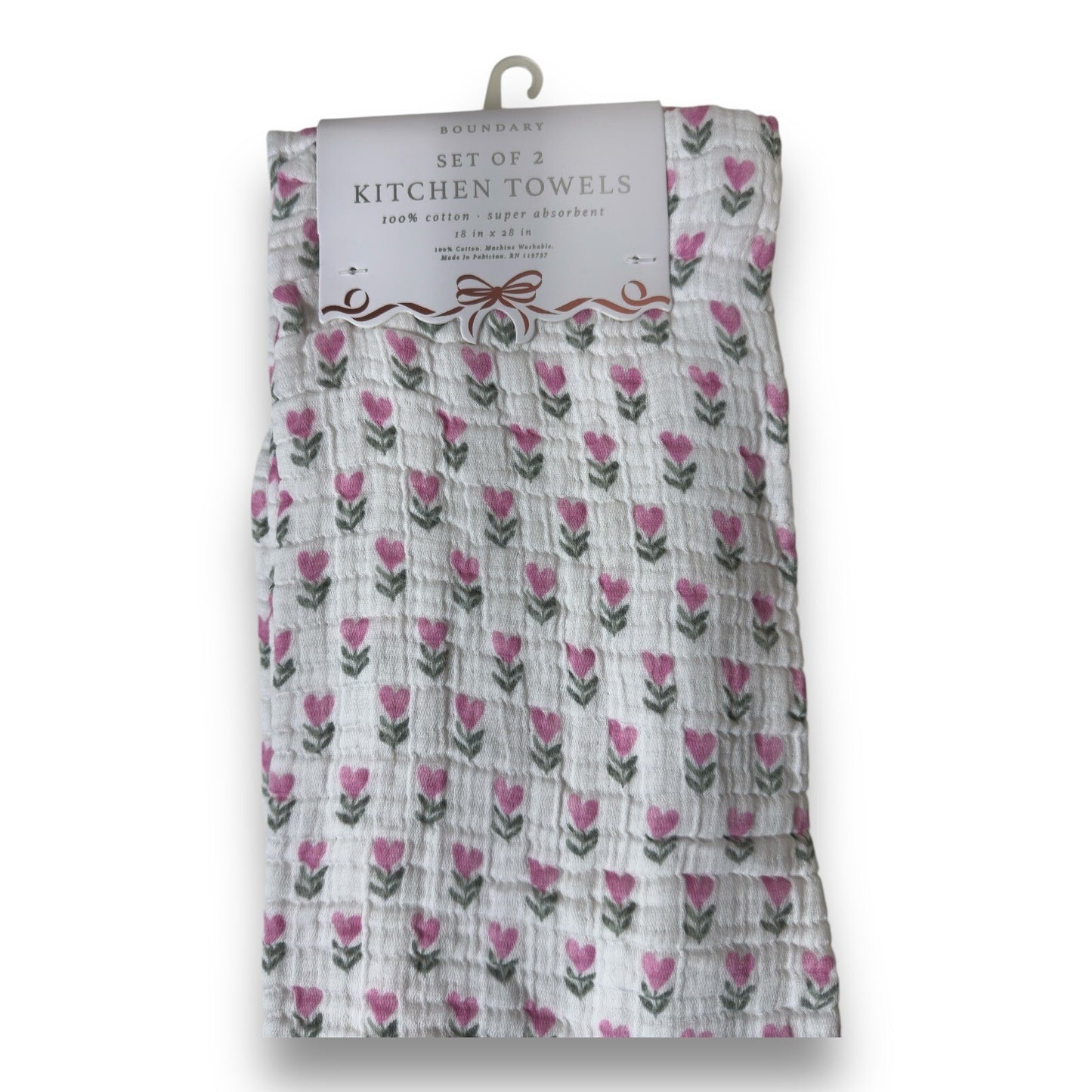 Boundary Pink Floral Hearts 100% Cotton Absorbent Kitchen Towels - Trendiez U ♥ 