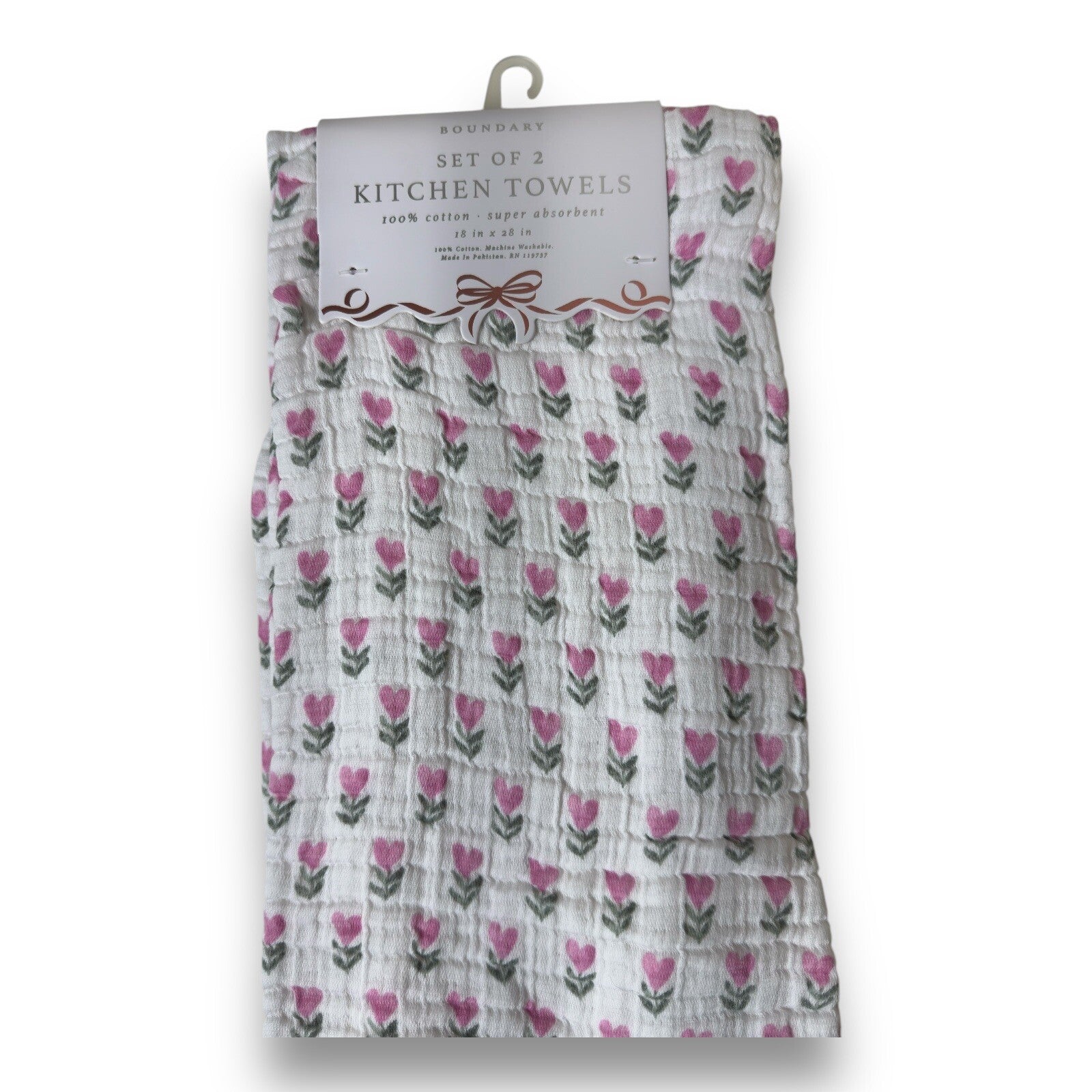 Boundary Pink Floral Hearts 100% Cotton Absorbent Kitchen Towels - Trendiez U ♥ 